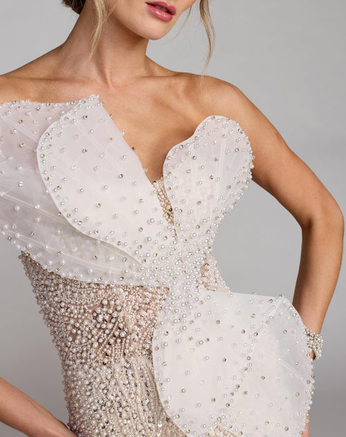 Ivory Strapless Embellished Column Gown with Bow Mac Duggal