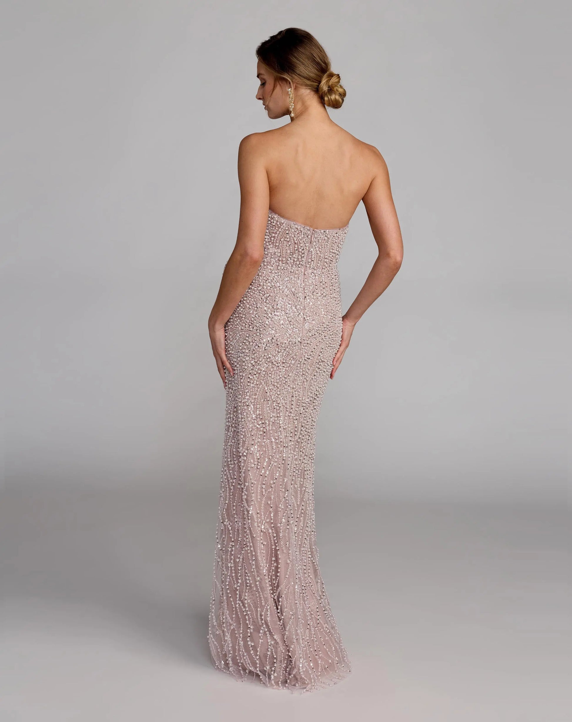 Purple Strapless Embellished Column Gown With 3D Petals Mac Duggal