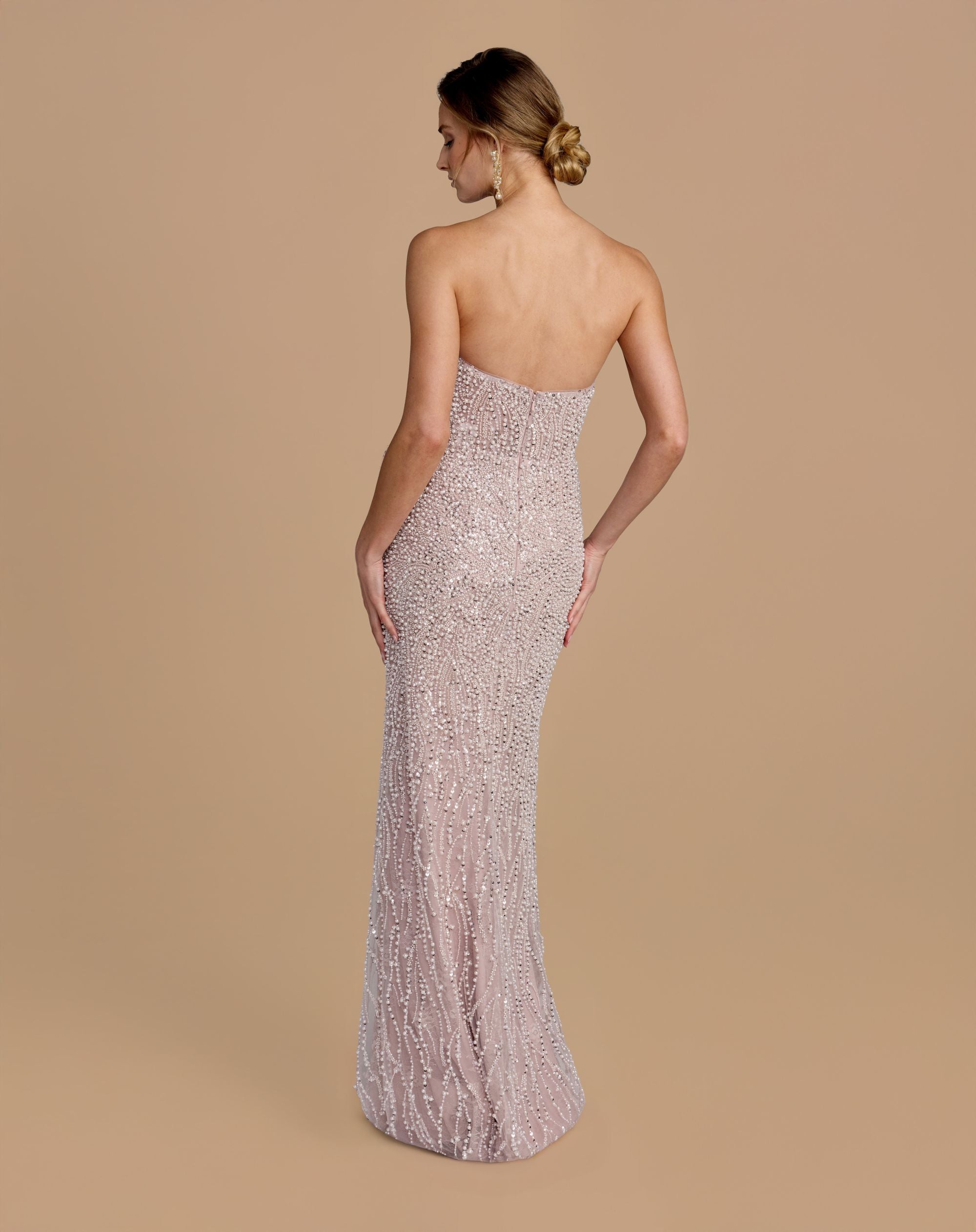 Purple Strapless Embellished Column Gown With 3D Petals Mac Duggal