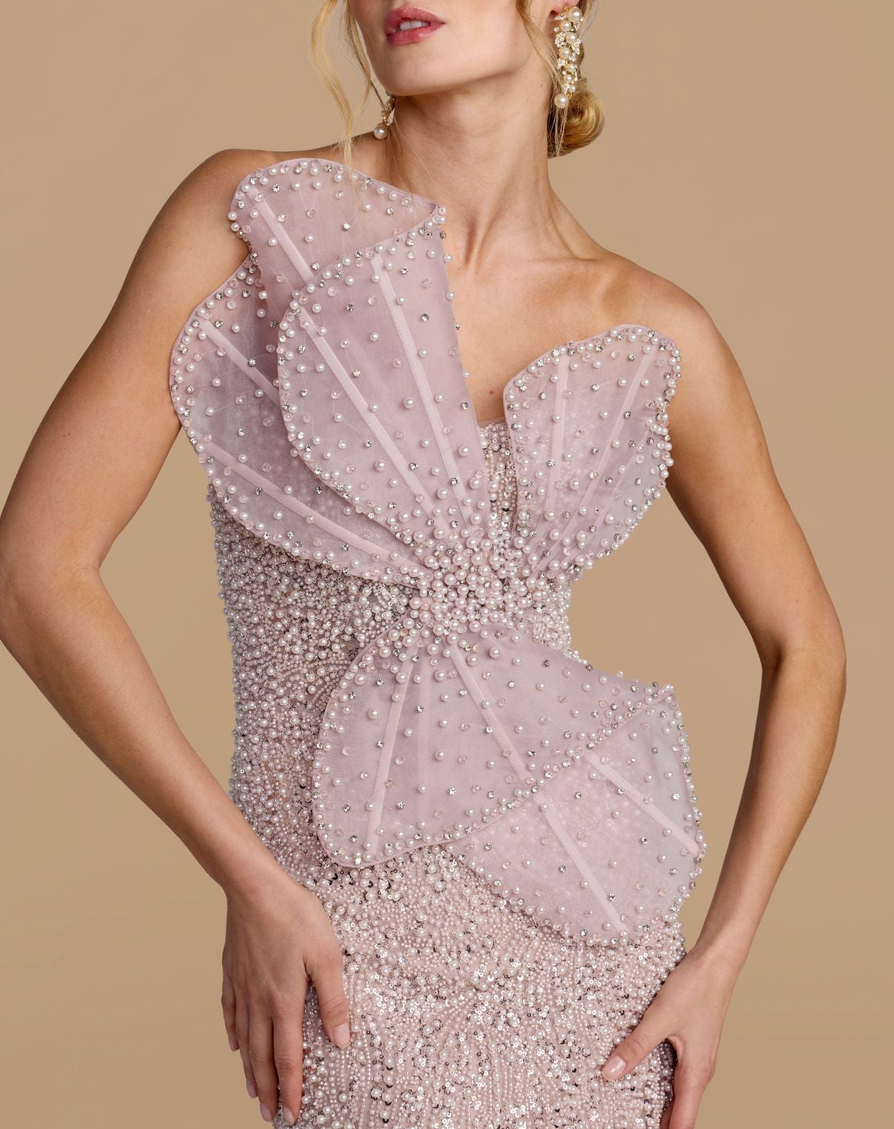 Purple Strapless Embellished Column Gown With 3D Petals Mac Duggal