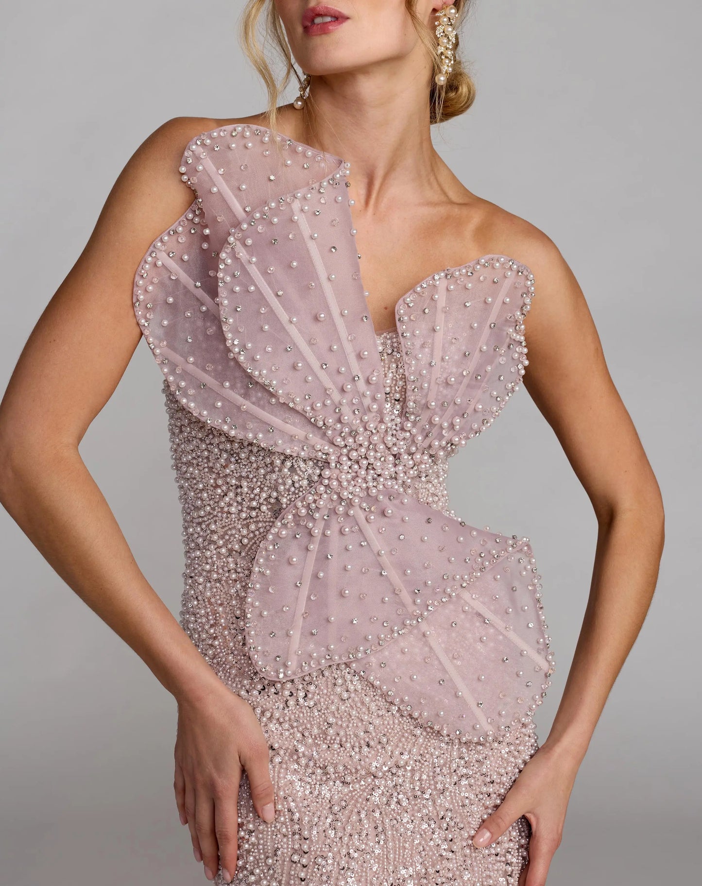 Purple Strapless Embellished Column Gown With 3D Petals Mac Duggal