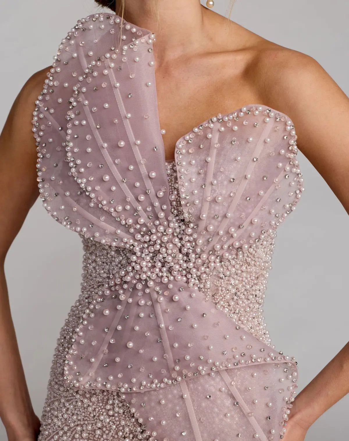 Purple Strapless Embellished Column Gown With 3D Petals Mac Duggal