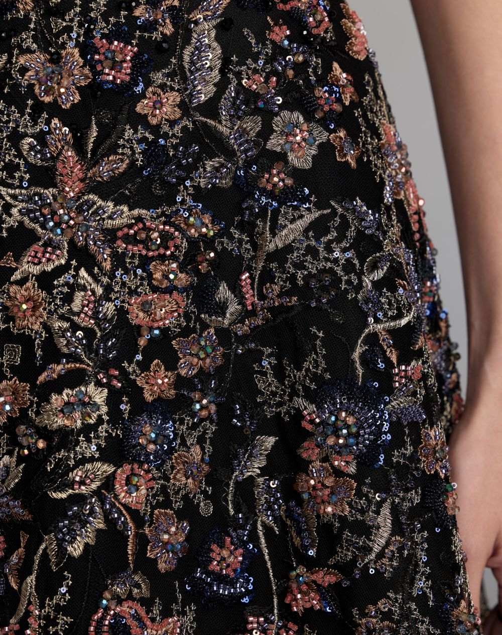 Black Multi Strapless Floral Embroidered A-Line Gown - Mac Duggal