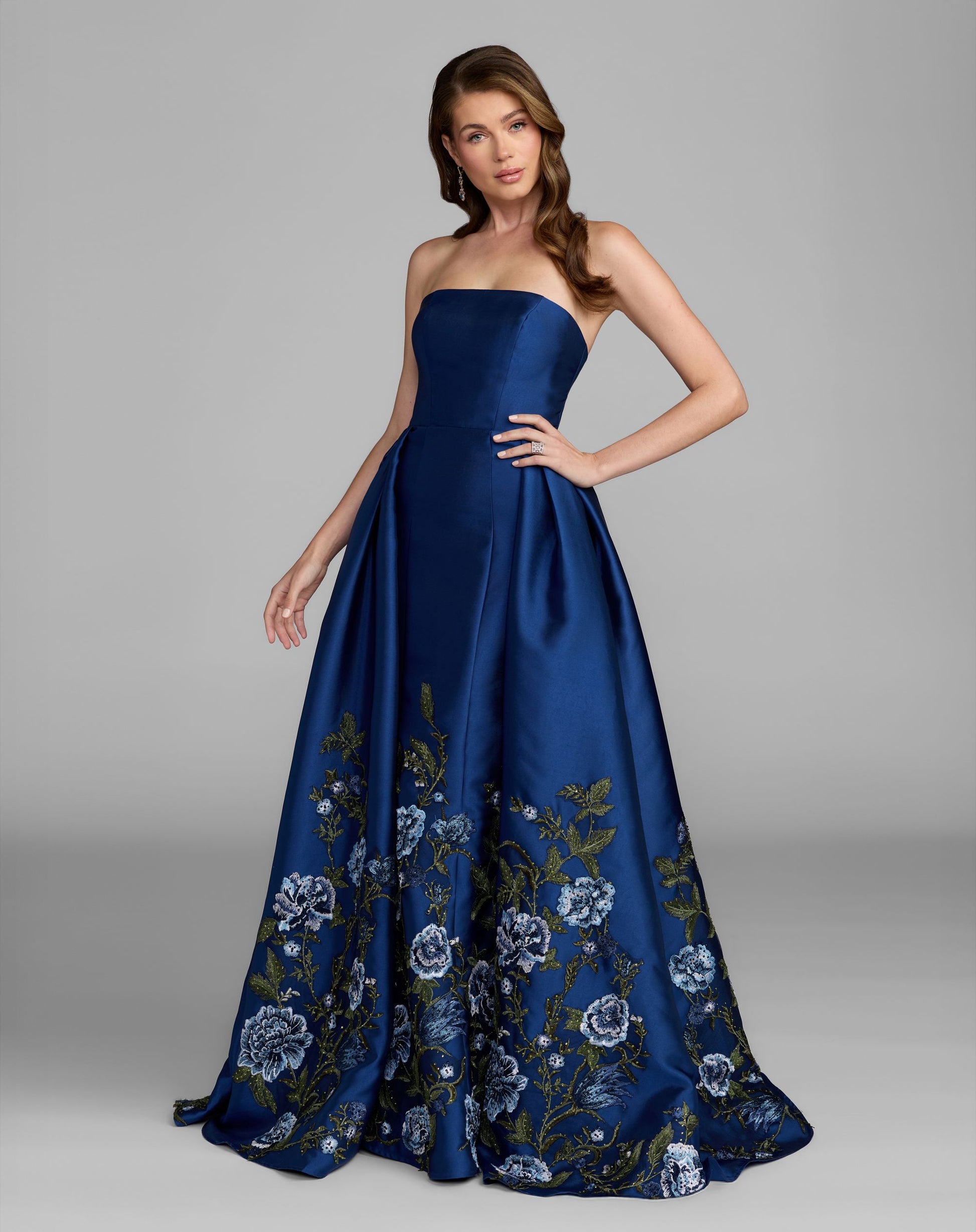 Mac Duggal Embroidered Mikado Strapless Gown, Midnight M, Women's, 10