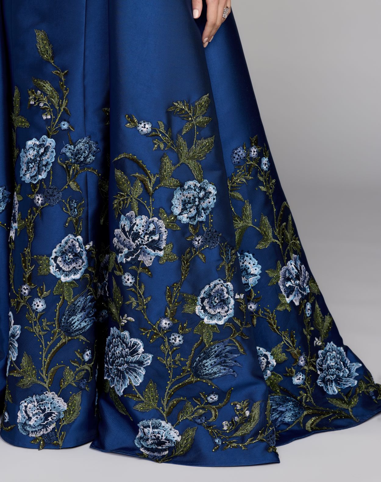 Blue Floral Embroidered Mikado Strapless Ballgown - Mac Duggal