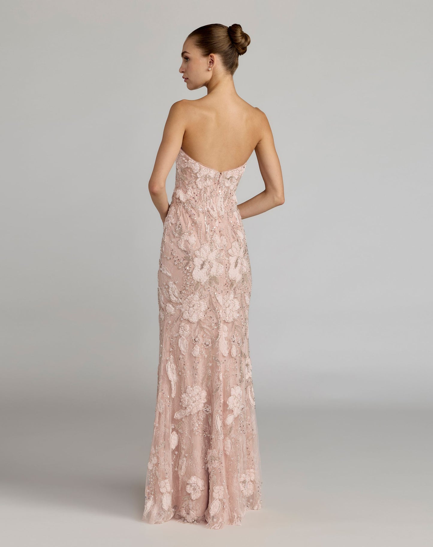 Pink Embellished Lace Strapless Sweetheart Gown - Mac Duggal
