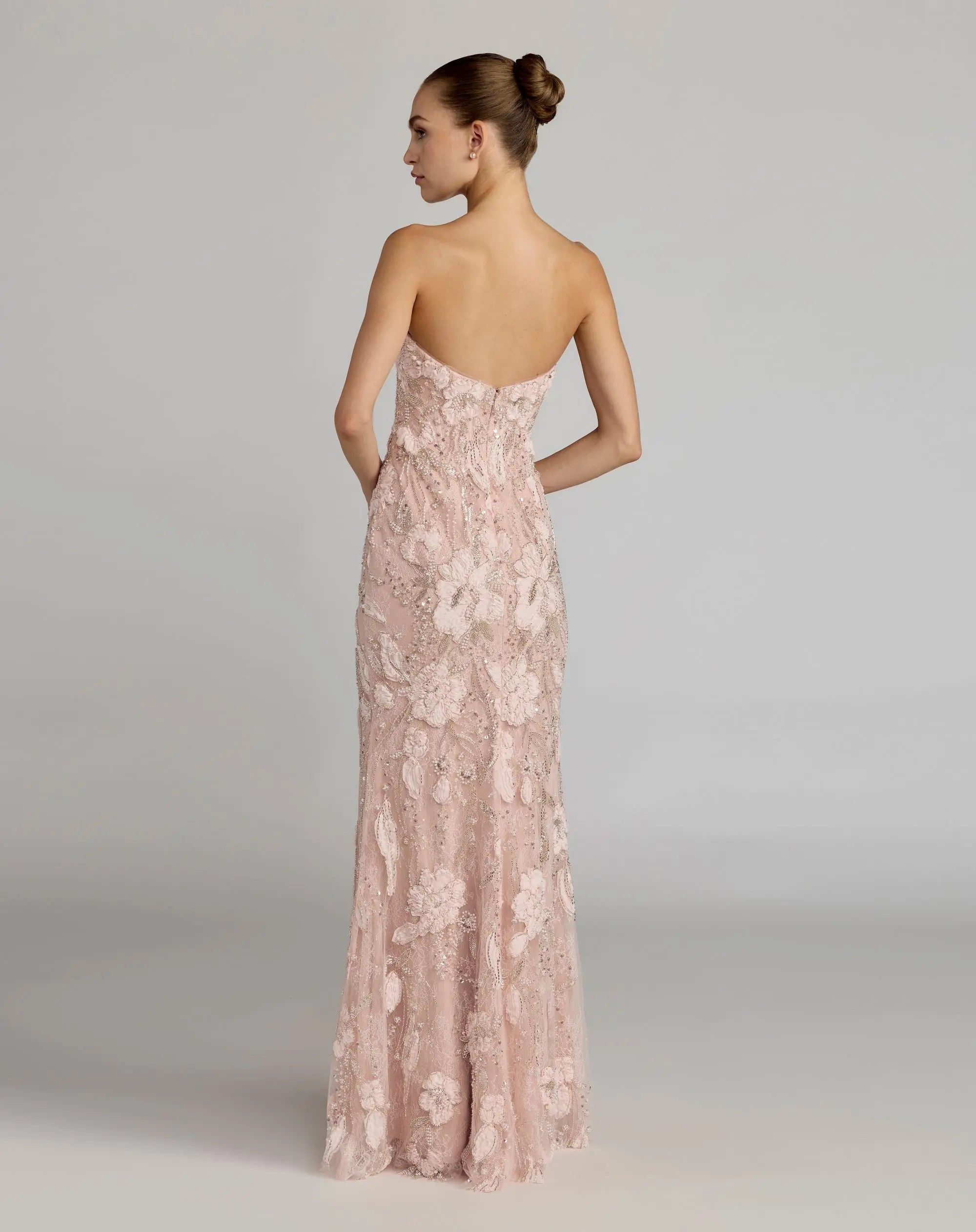 Pink Embellished Lace Strapless Sweetheart Gown - Mac Duggal