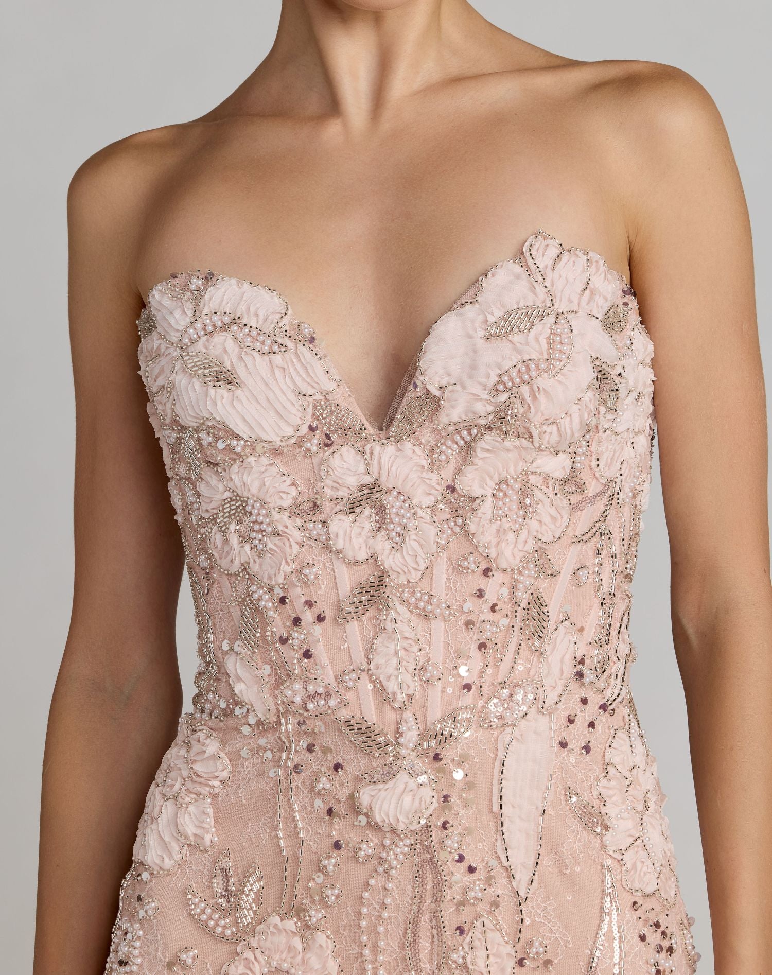 Pink Embellished Lace Strapless Sweetheart Gown - Mac Duggal