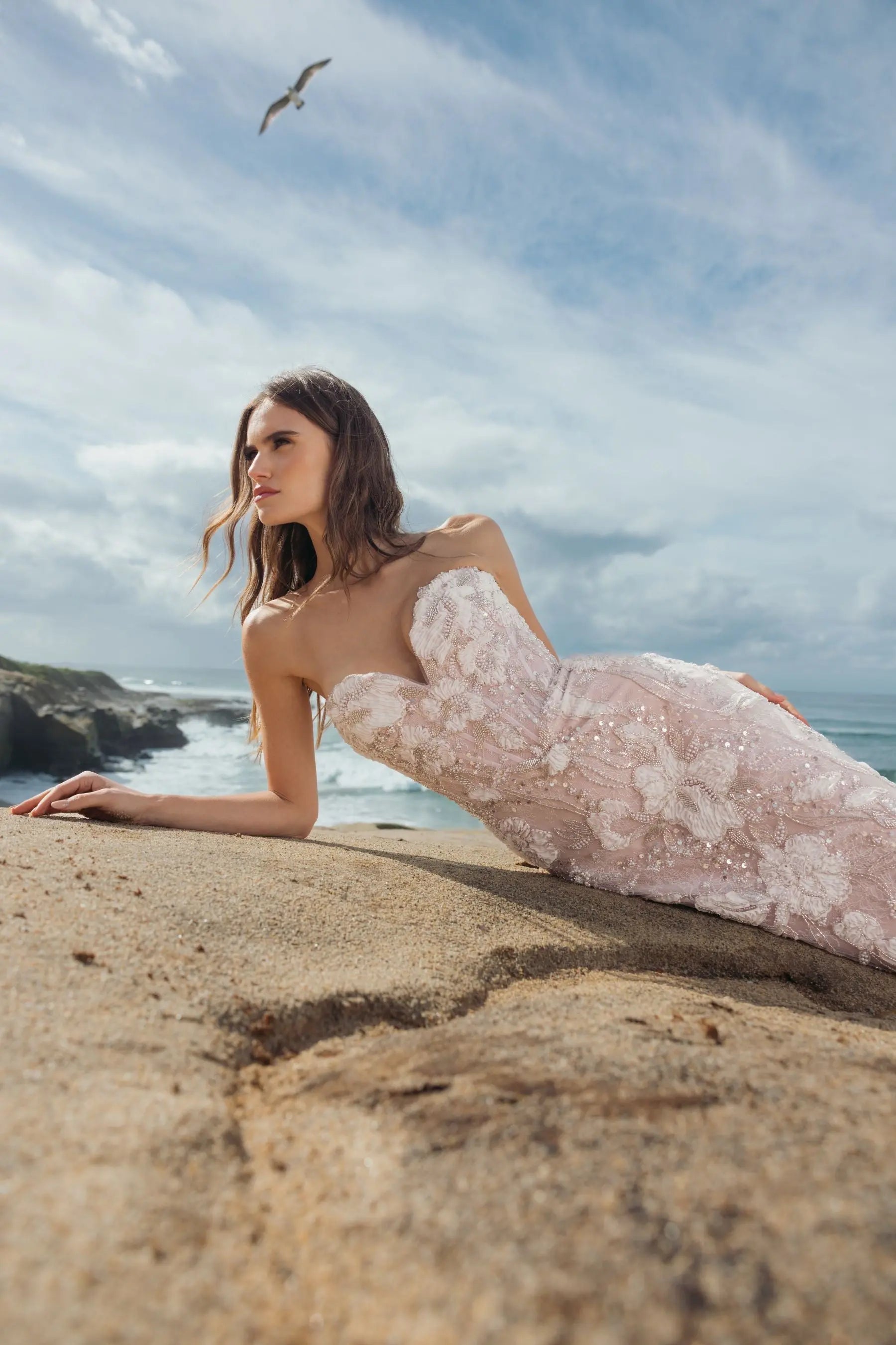 Pink Embellished Lace Strapless Sweetheart Gown | Mac Duggal Pink Embellished Lace Strapless Sweetheart Gown | Mac Duggal