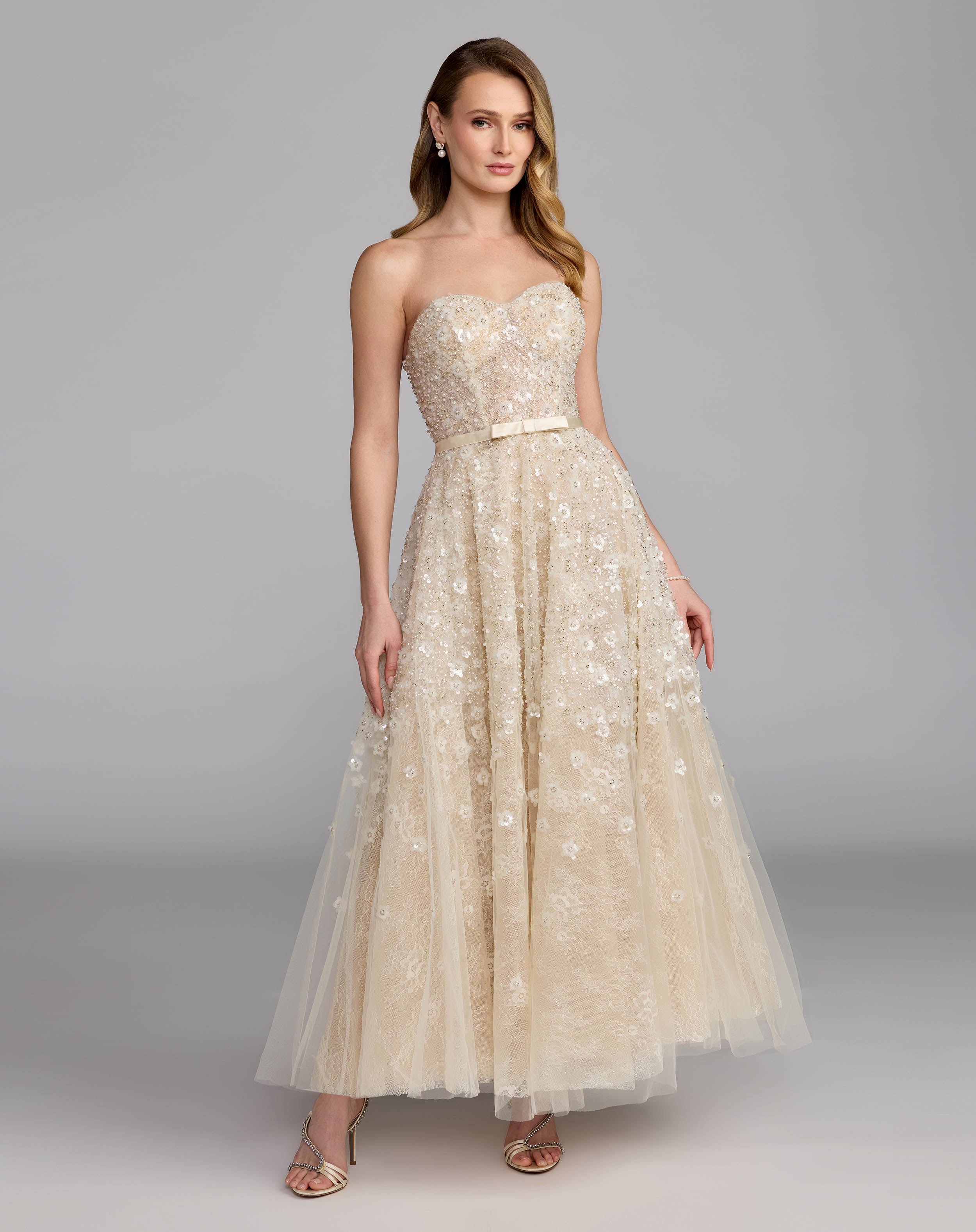 Ivory Strapless Embellished A-Line Midi Dress Mac Duggal