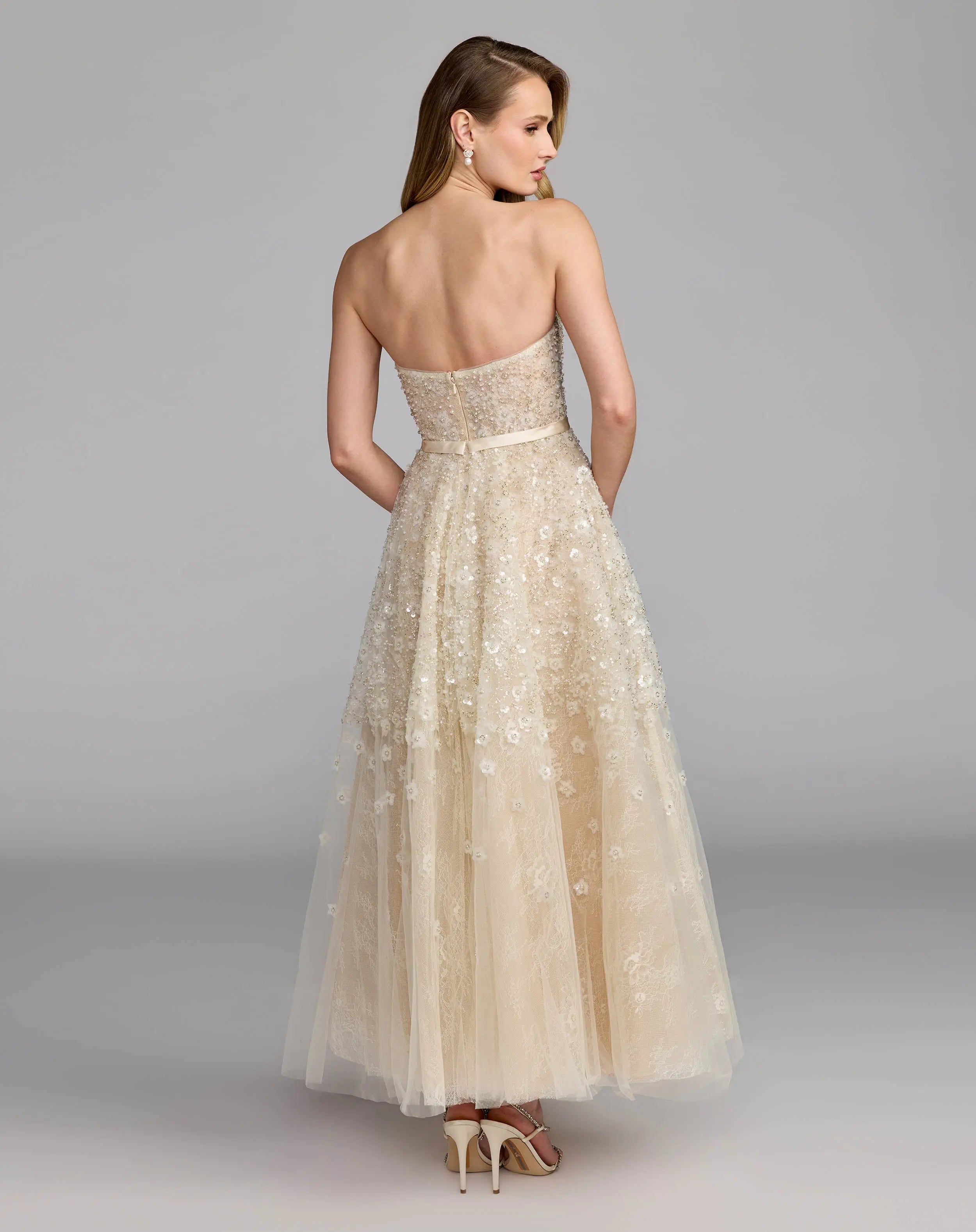 Ivory Strapless Embellished A-Line Midi Dress Mac Duggal