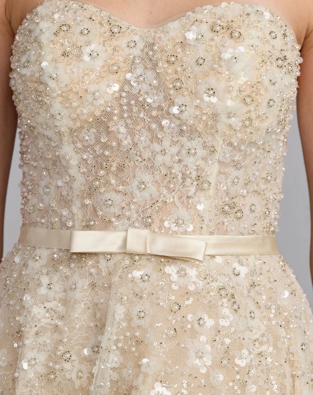 Ivory Strapless Embellished Lace A-Line Midi Dress | Mac Duggal