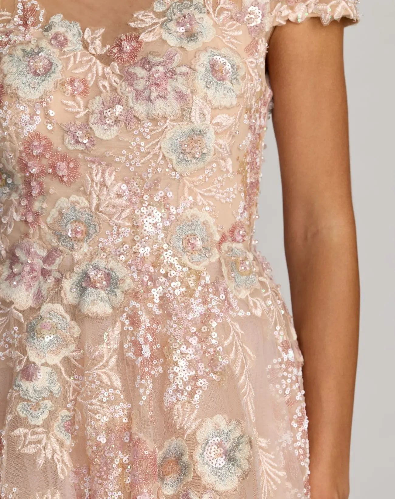 Pink Embroidered Tulle High Neck Cap Sleeve Dress - Mac Duggal