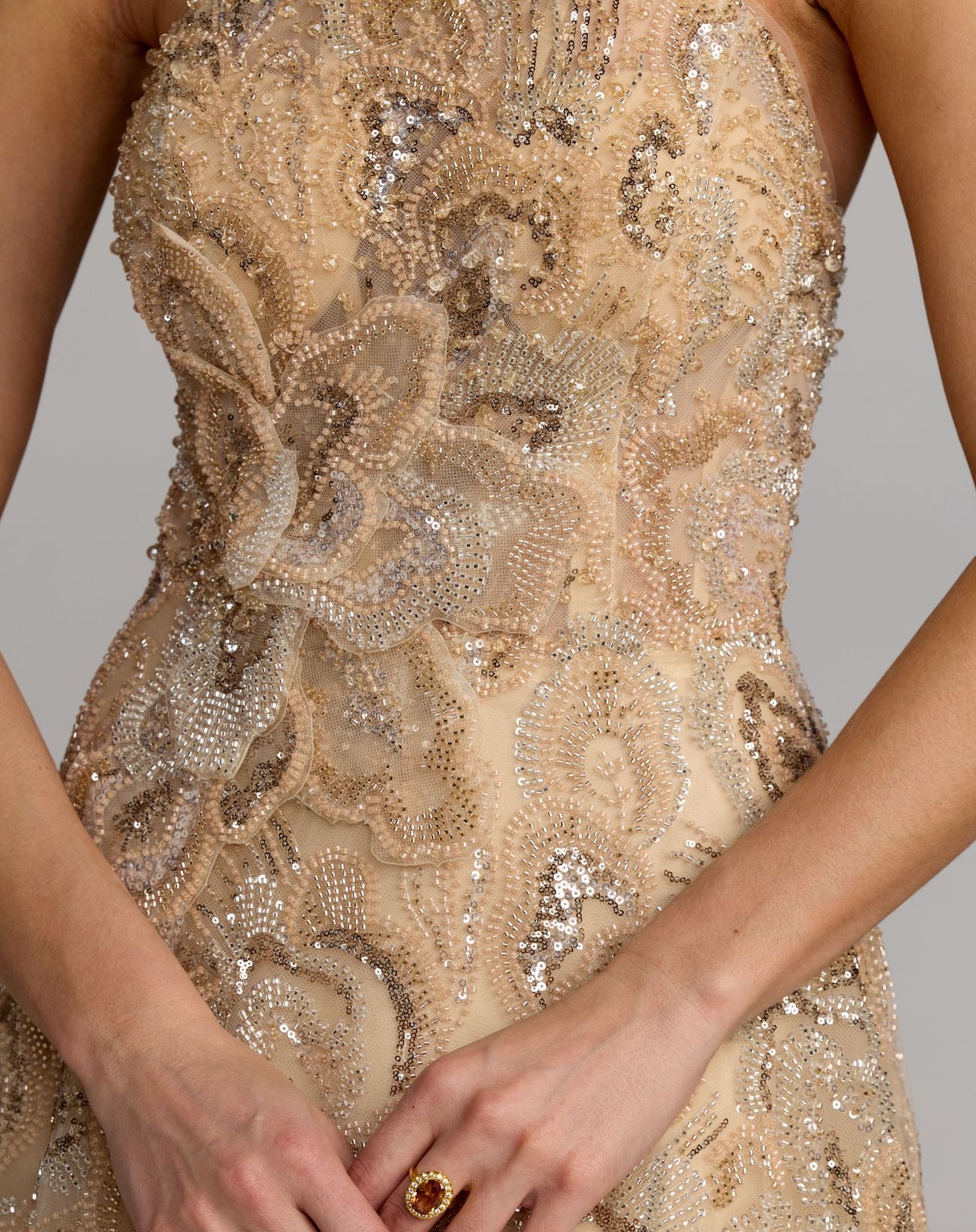 Gold Strapless Embellished Brocade A-Line Gown - Mac Duggal