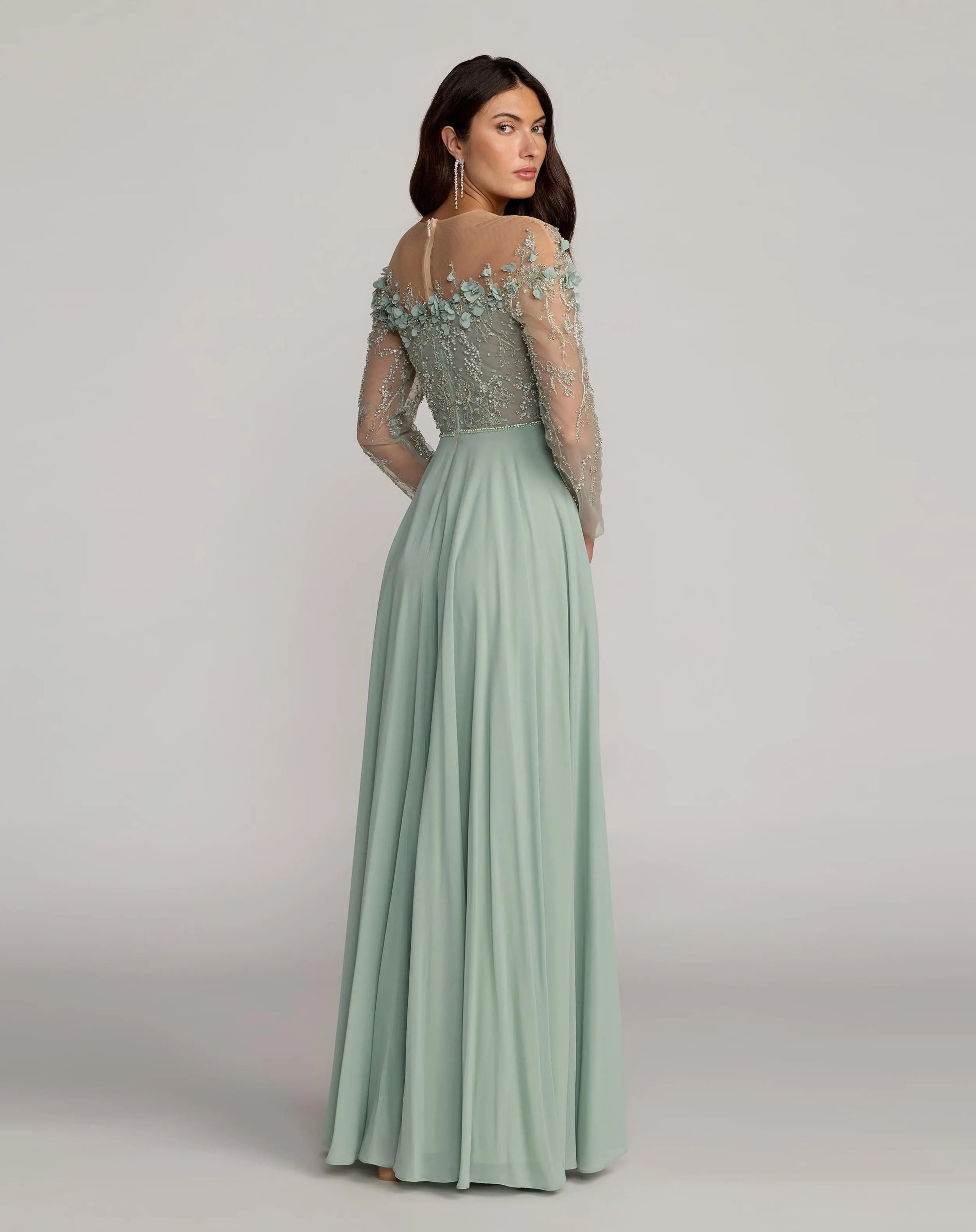 Green Embellished Off The Shoulder Gown With 3D Flowers