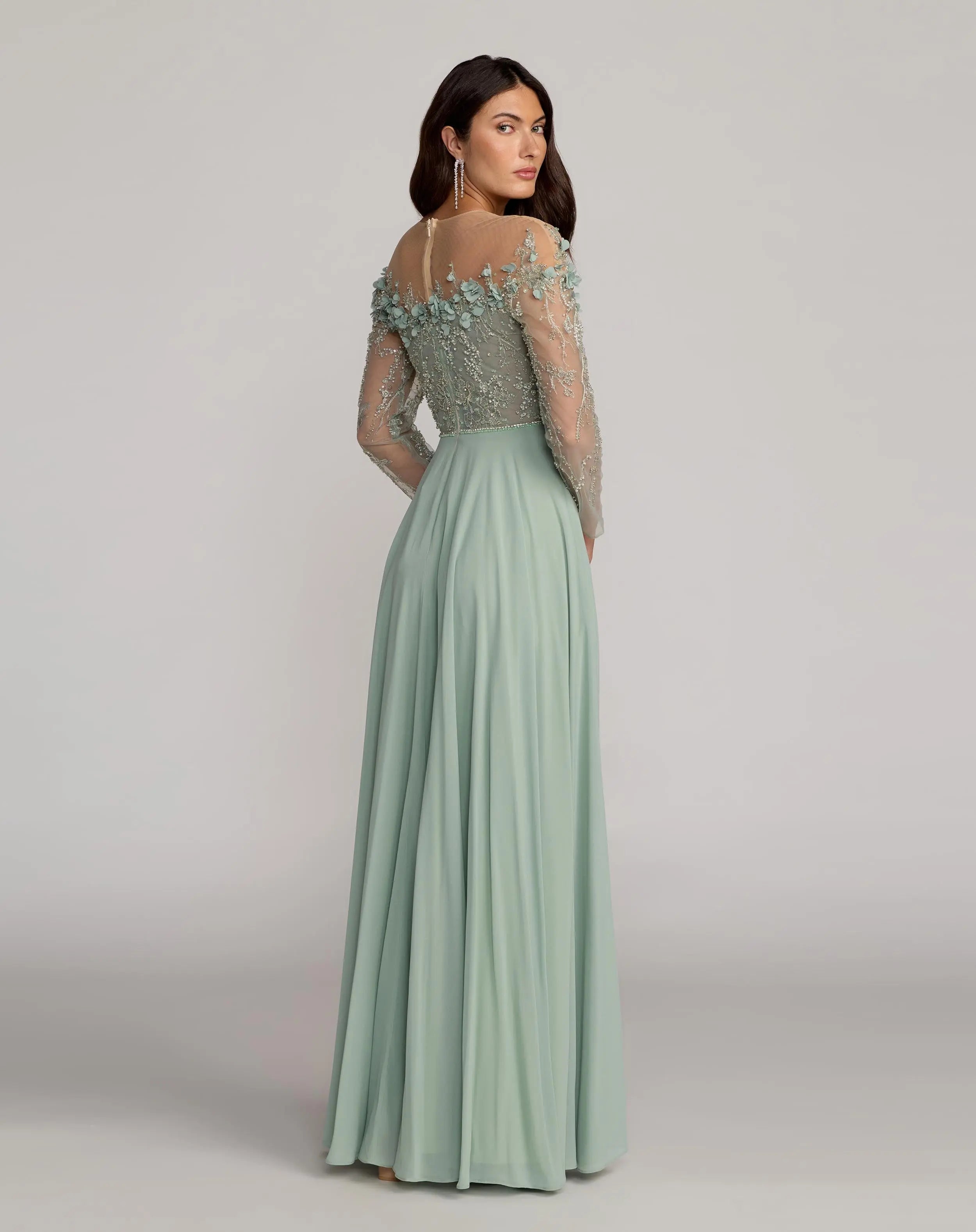 Green Embellished Off The Shoulder Gown With 3D Flowers Mac Duggal