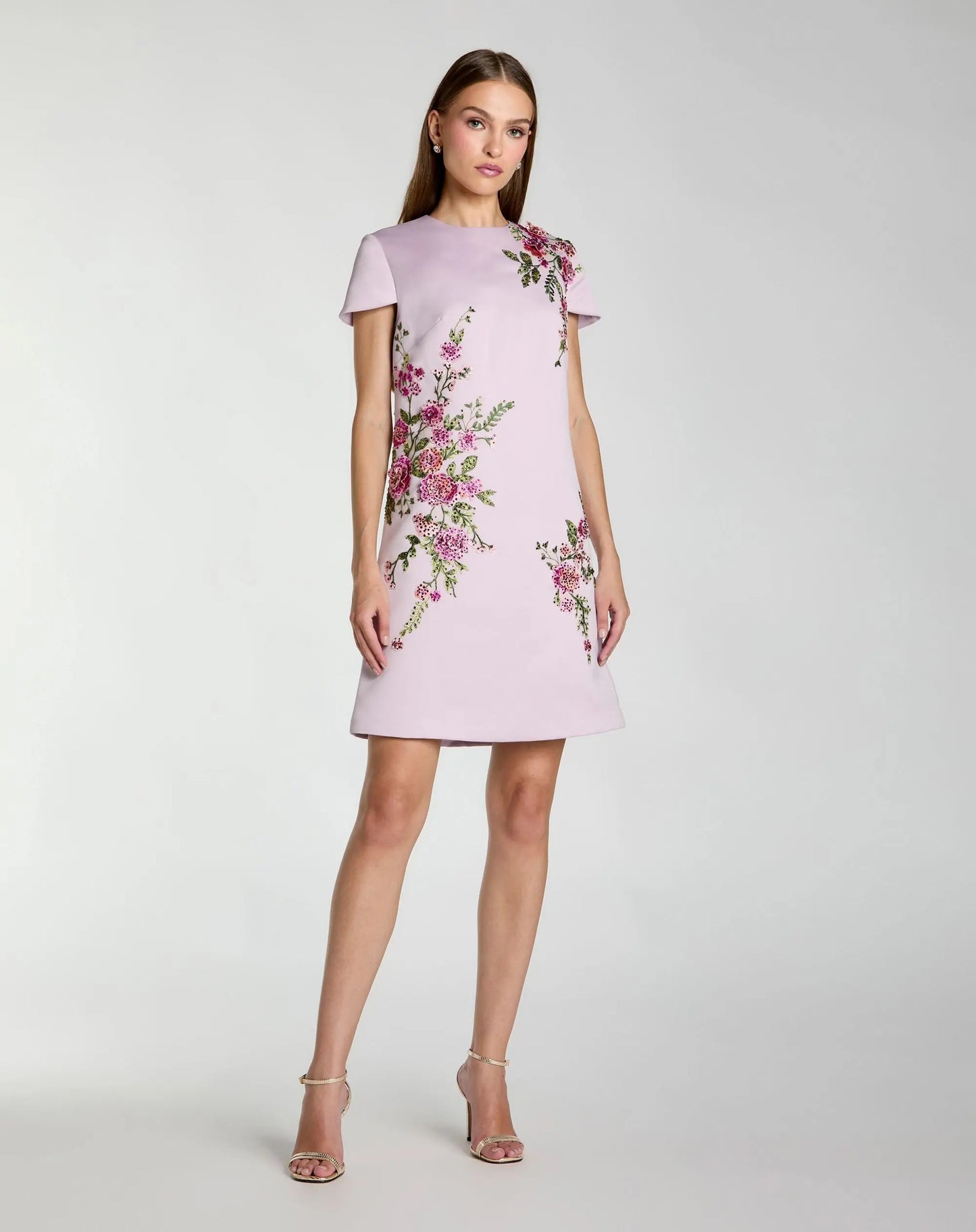 Purple Cap Sleeve Embroidered Satin Mini Dress | Mac Duggal Purple Cap Sleeve Embroidered Satin Mini Dress | Mac Duggal