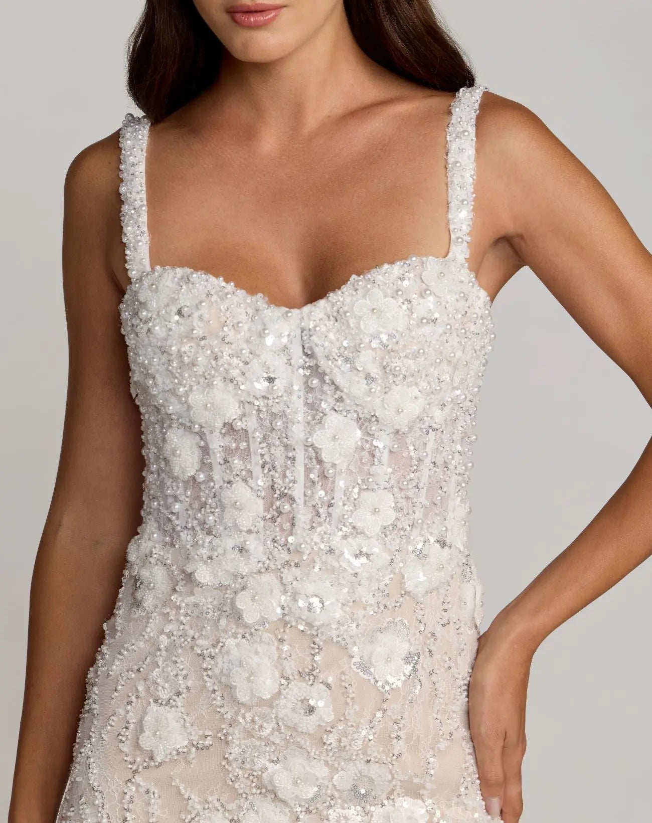 Mac Duggal Embellished Lace Sleeveless Midi Dress - Ivory Nude Mac Duggal Embellished Lace Sleeveless Midi Dress - Ivory Nude