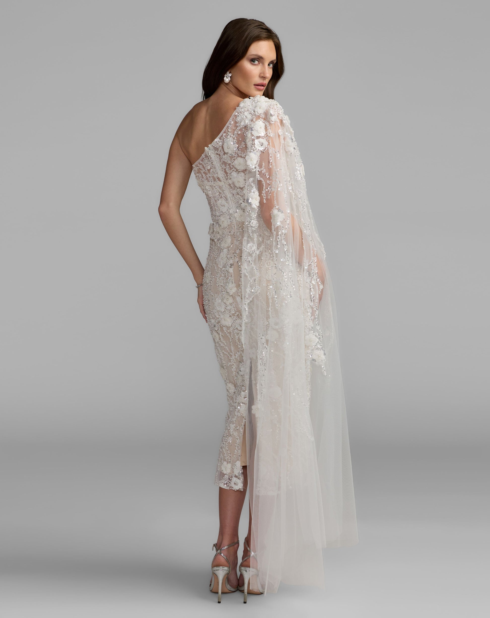 White Beaded One Shoulder Corset Midi Dress - Mac Duggal