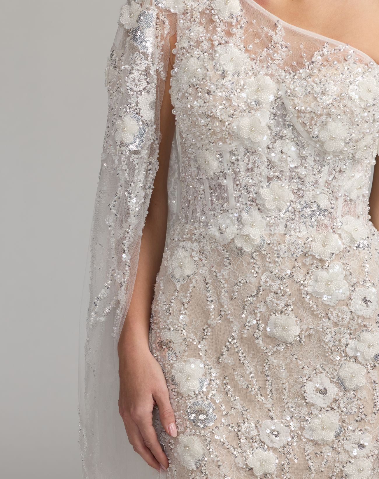 White Beaded One Shoulder Corset Midi Dress - Mac Duggal