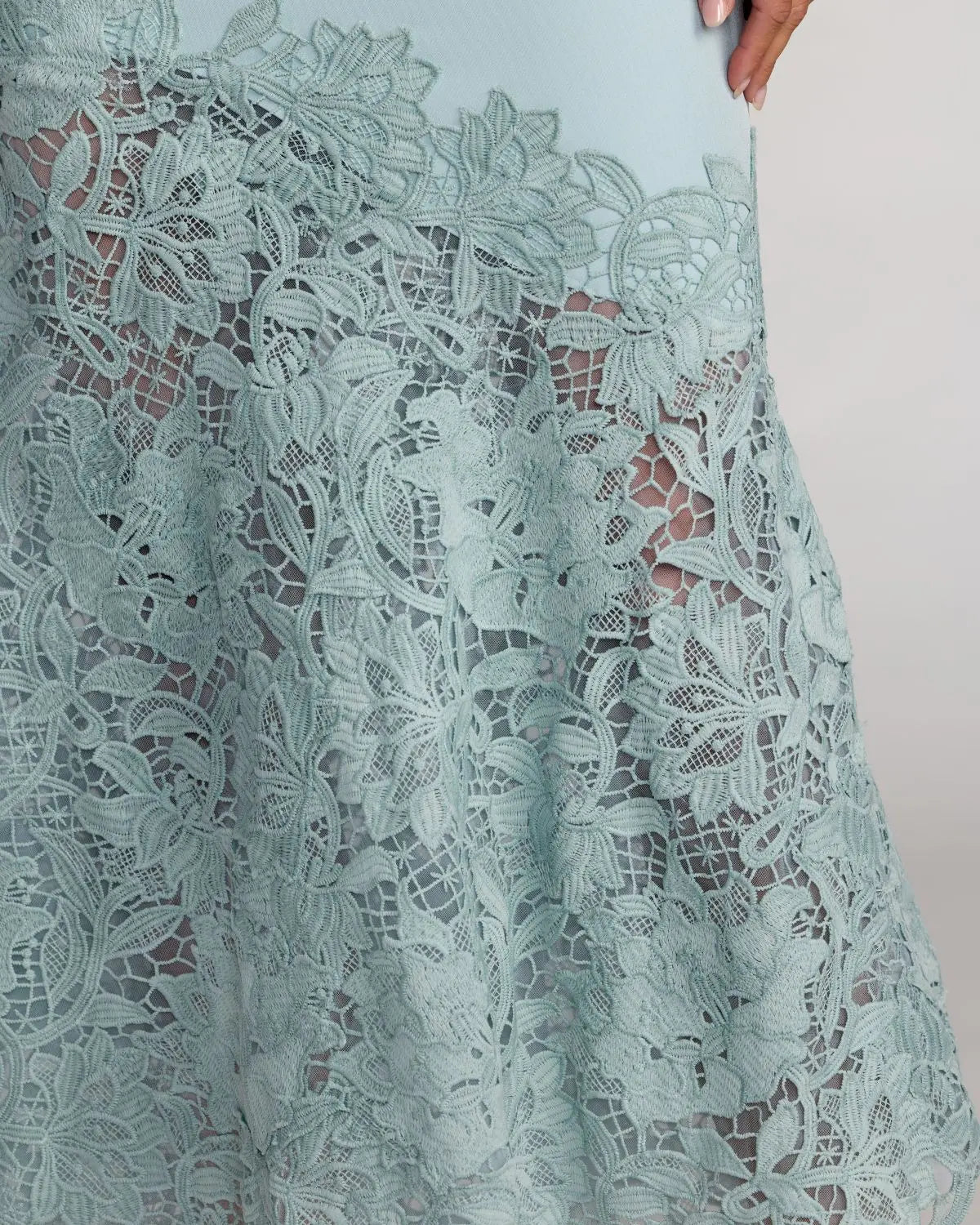 Mac Duggal Crepe Embroidered Hem Sleeveless Midi Dress - Powder Blue Mac Duggal Crepe Embroidered Hem Sleeveless Midi Dress - Powder Blue