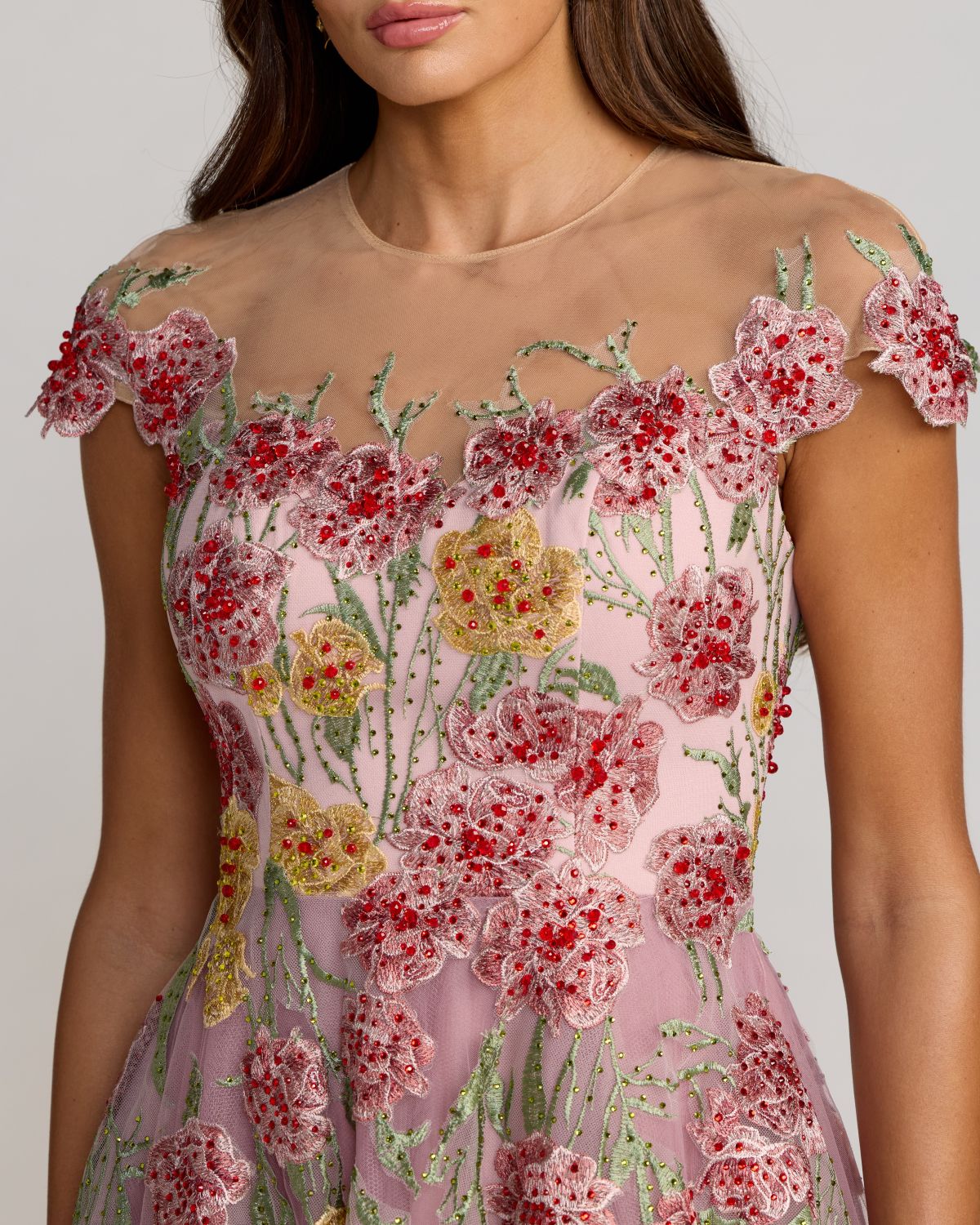Purple Floral Embroidered Illusion Sweetheart Midi Dress Mac Duggal