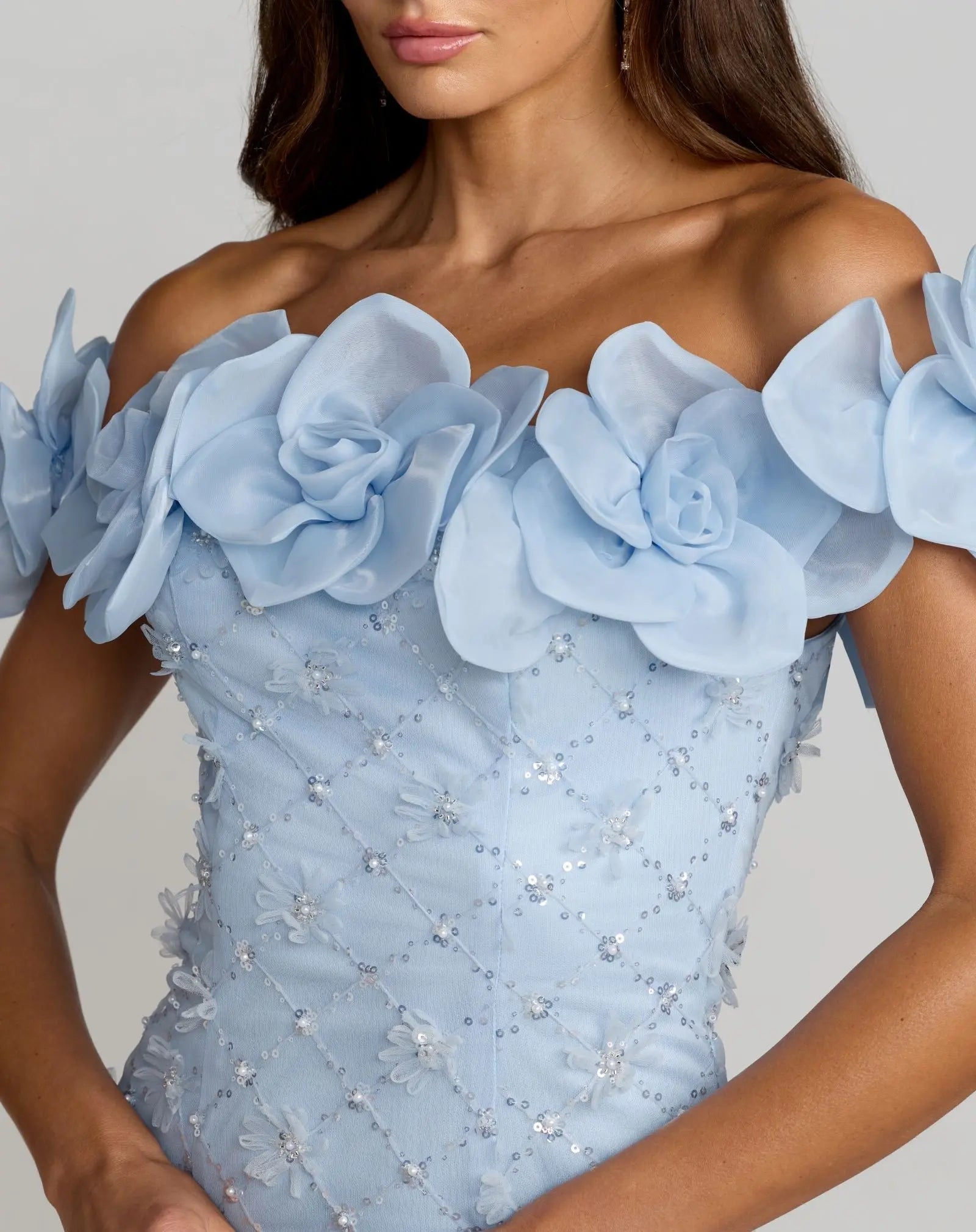 princess polly baby blue dress A-Line Dress w/ 3D Flowers & Off-Shoulder Straps main image 1