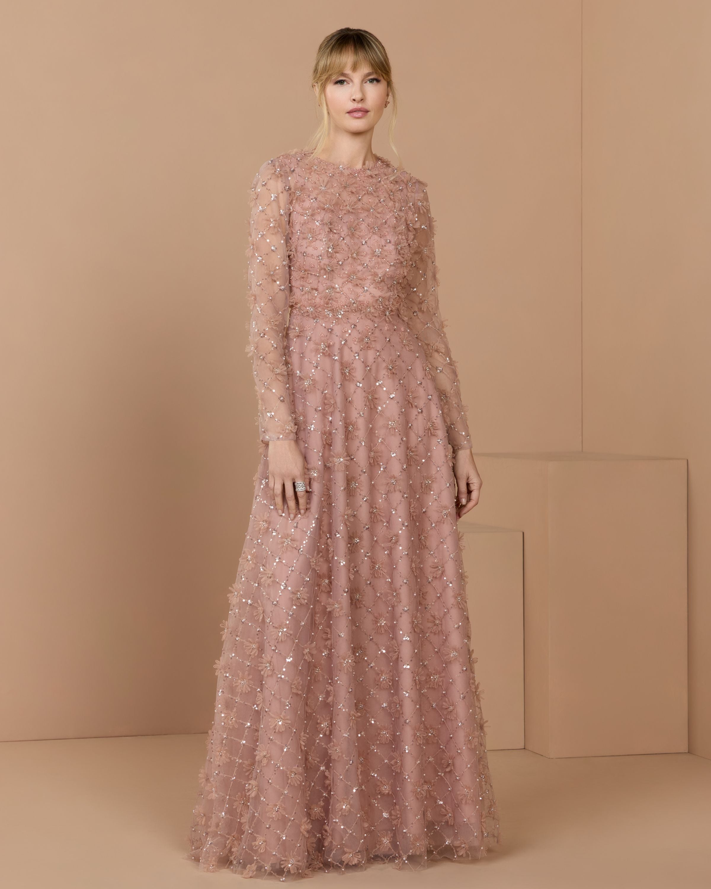 pink formal dress with sleeves Lavetir Satin Bridesmaid Dresses Online Coral Sheath/Column V-Neck Long Dresses Split Side 2026 so nothing feels sheer or scratchy Pink Dresses & Gowns for