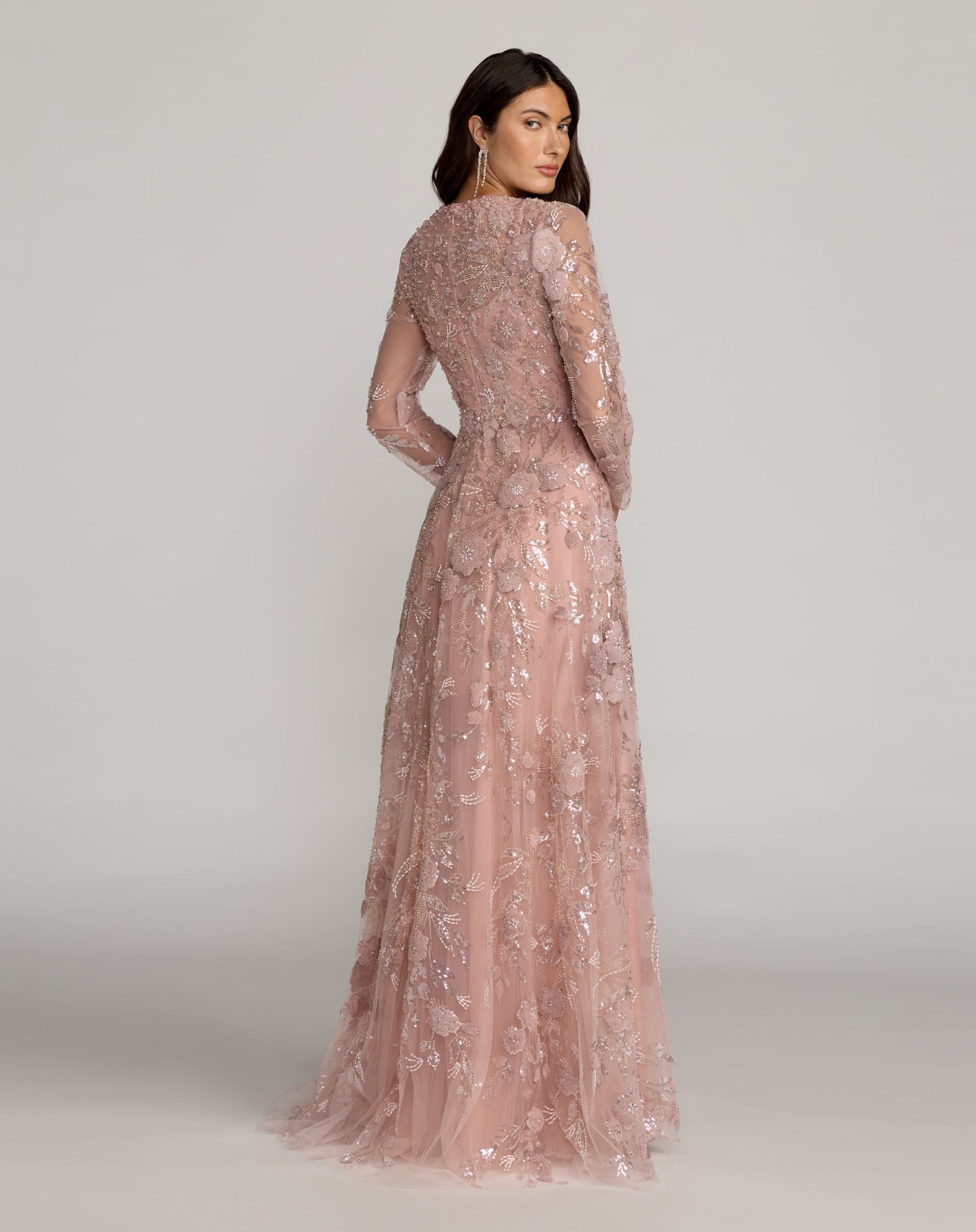 Pink Embellished Long Sleeve Evening Gown - Mac Duggal