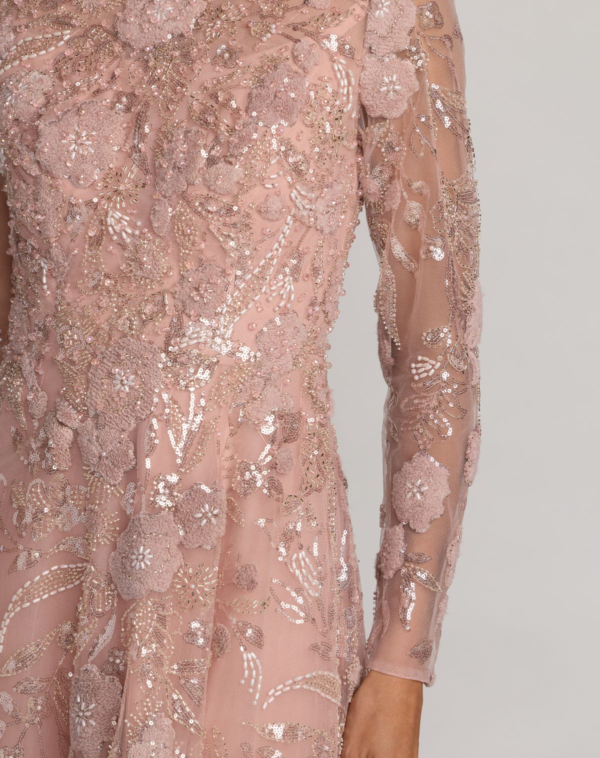 Pink Embellished Long Sleeve Evening Gown - Mac Duggal