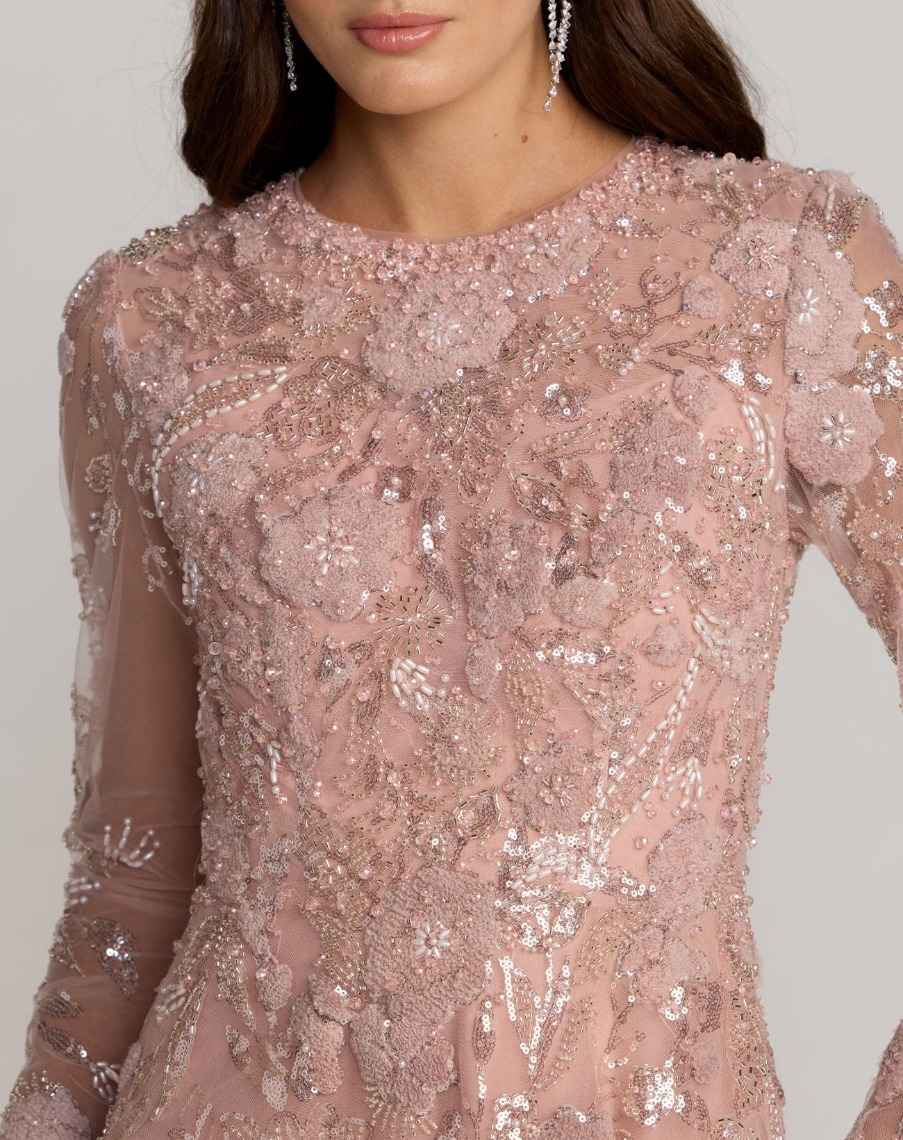 Pink Embellished Long Sleeve Evening Gown - Mac Duggal