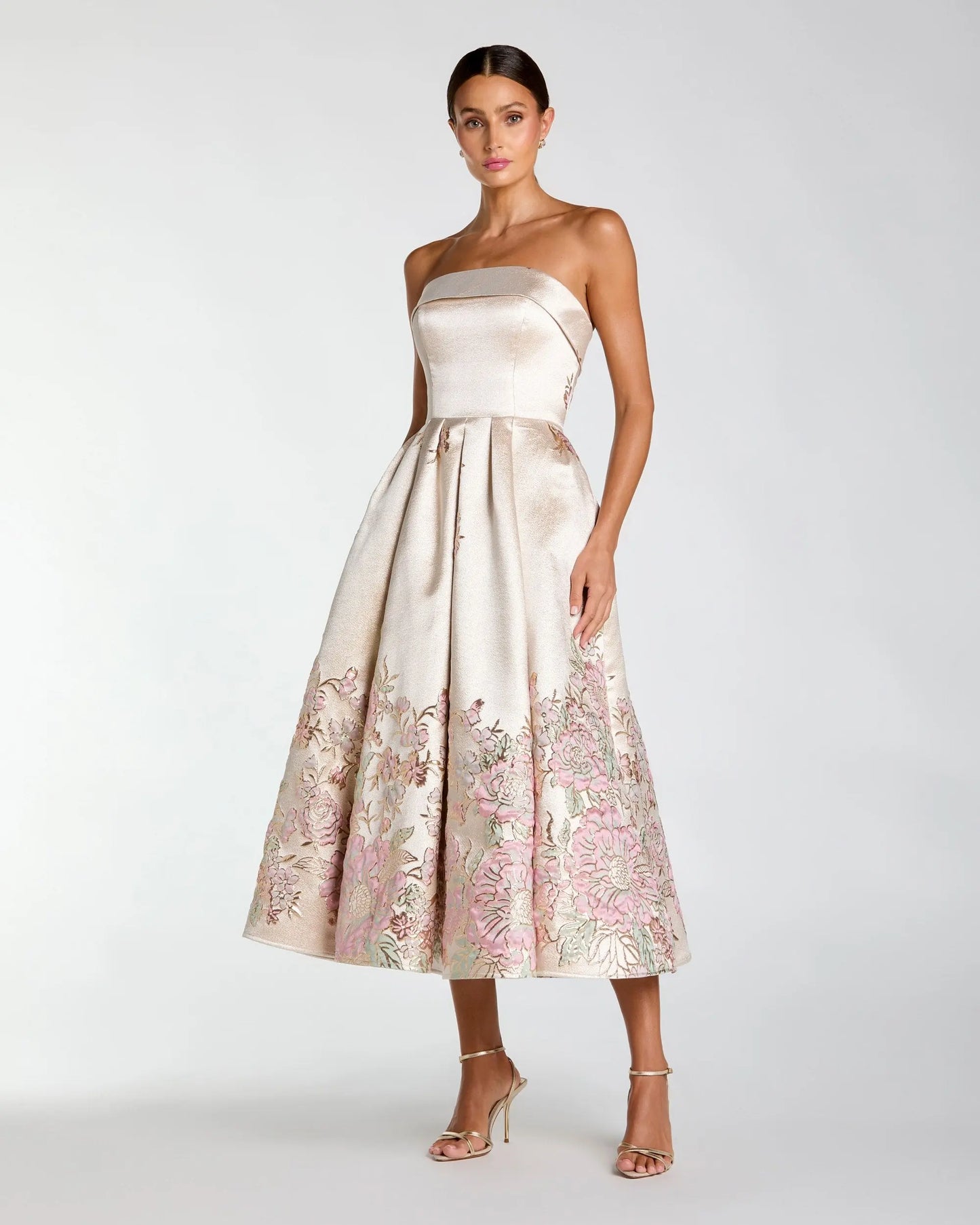 Ivory Strapless Brocade A Line Midi Dress Mac Duggal