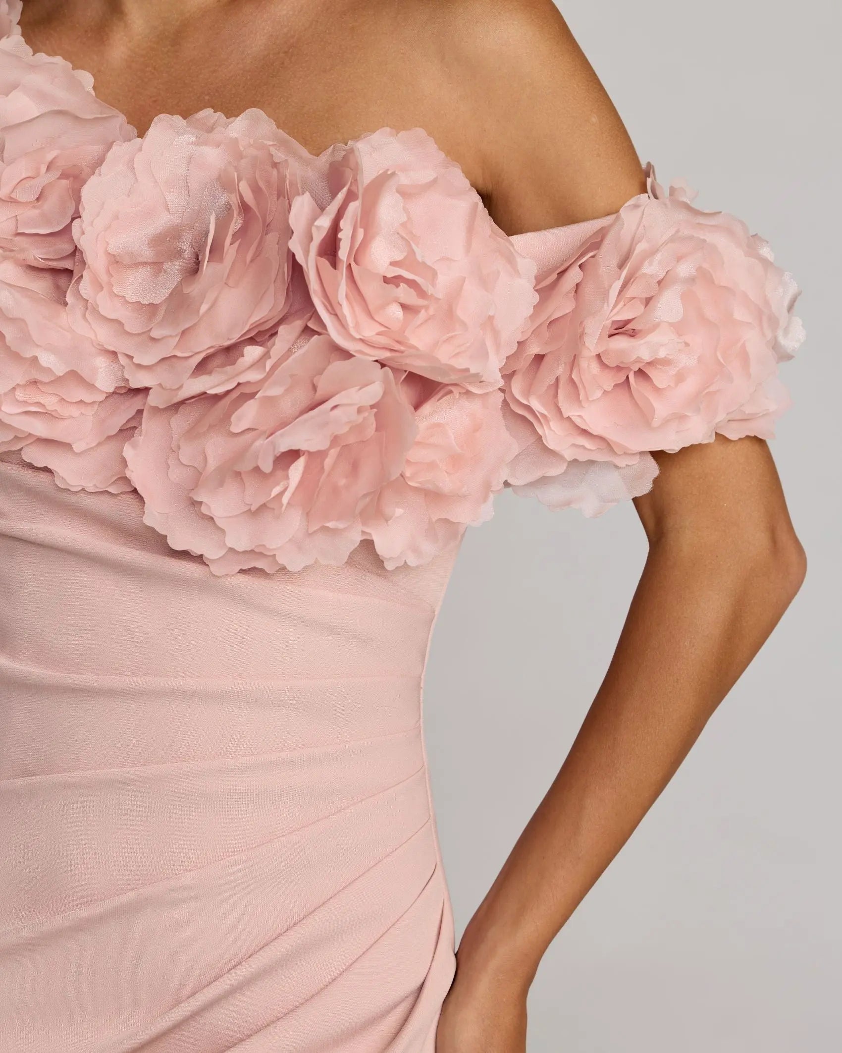 Pink One Shoulder Crepe Gown with 3D Flowers Ieena for Mac Duggal
