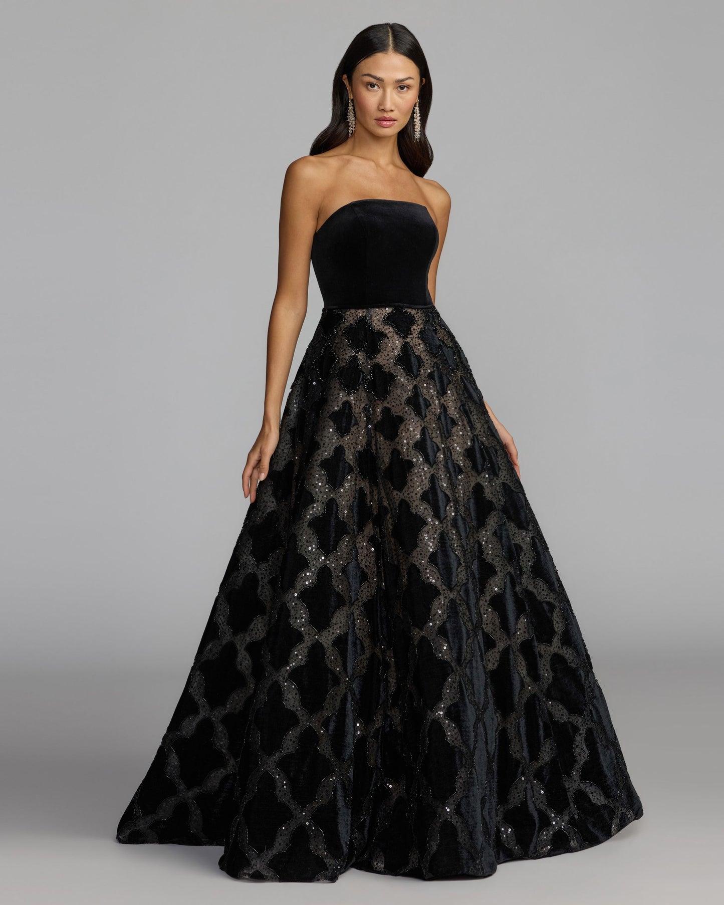 Black Velvet Strapless Ball Gown Mac Duggal
