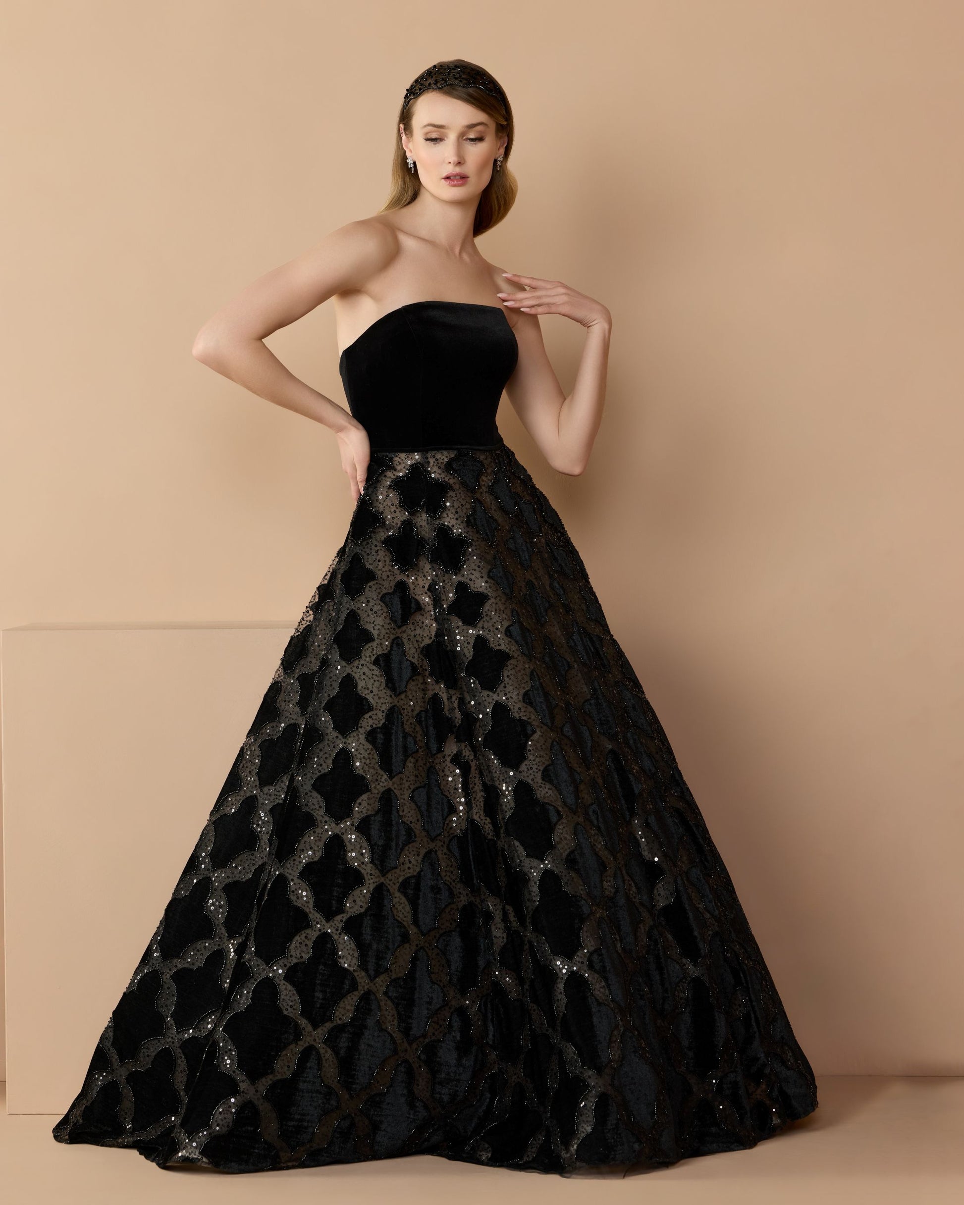 Black Velvet Strapless Ball Gown Mac Duggal
