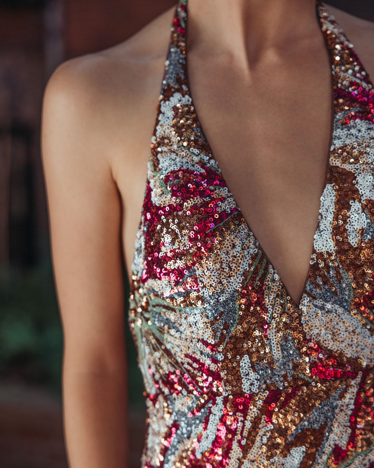 Berry Multi Floral Sequin Sleeveless Open Back Gown - Ieena for Mac Duggal
