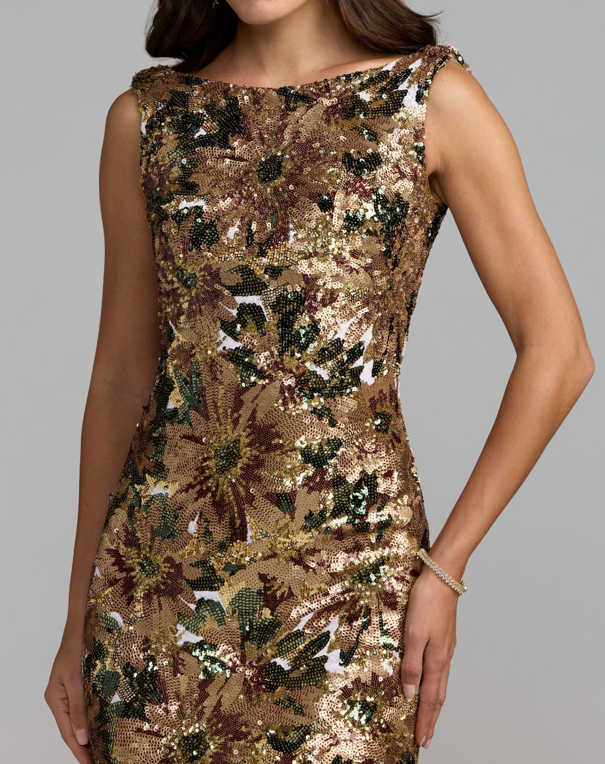 Floral Sequin Cowl Back Mermaid Gown - Ieena for Mac Duggal