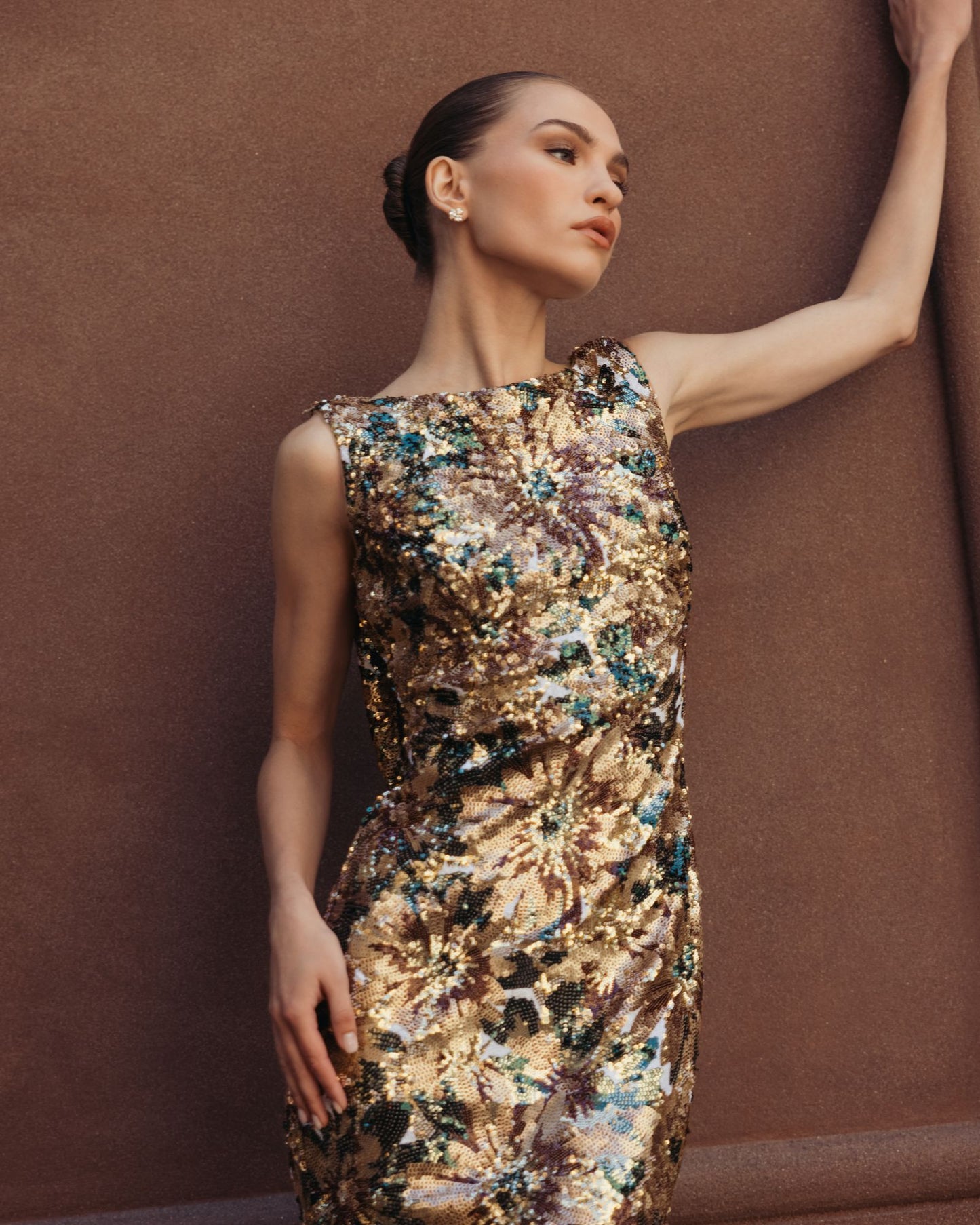 Floral Sequin Cowl Back Mermaid Gown - Ieena for Mac Duggal