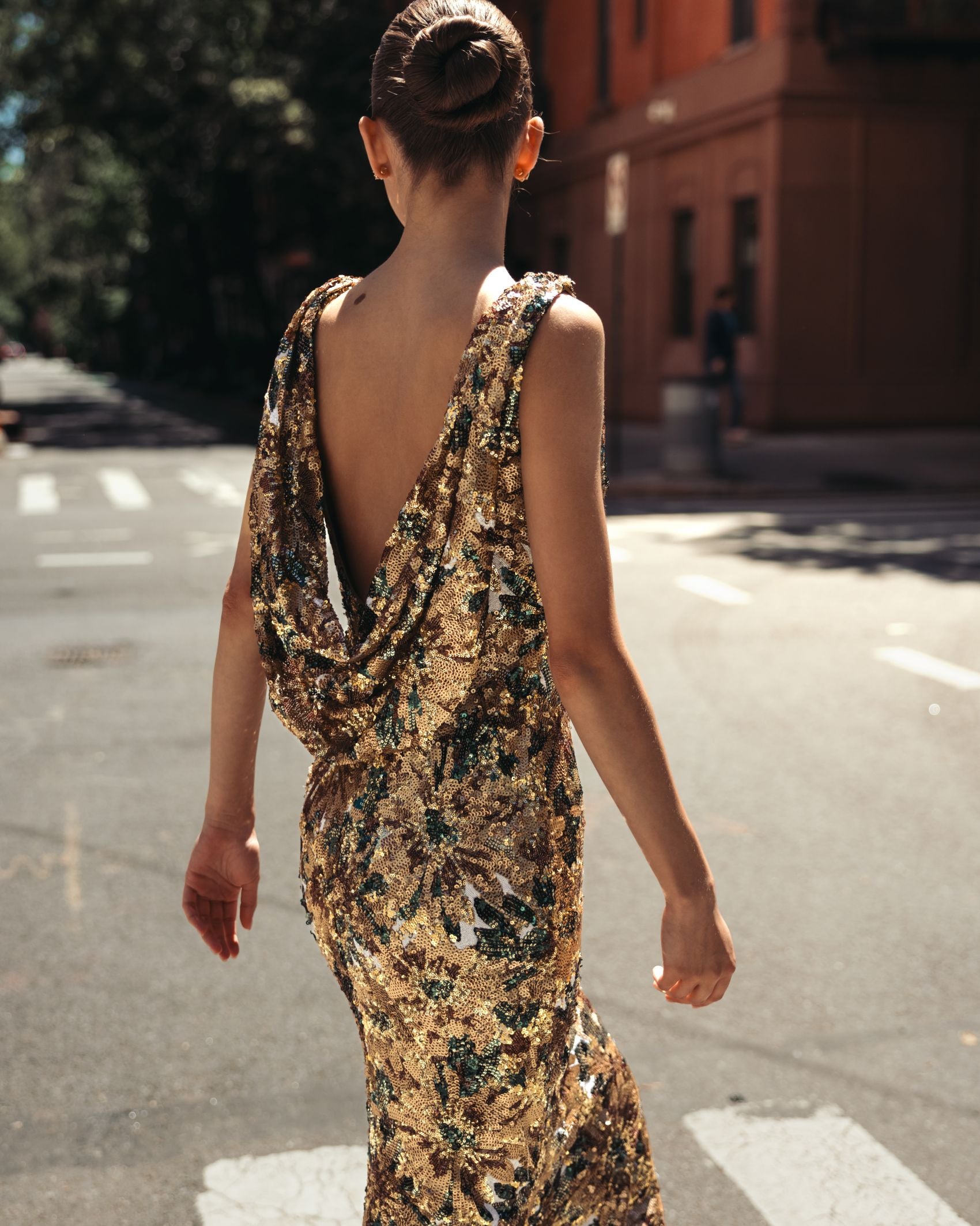 Floral Sequin Cowl Back Mermaid Gown - Ieena for Mac Duggal