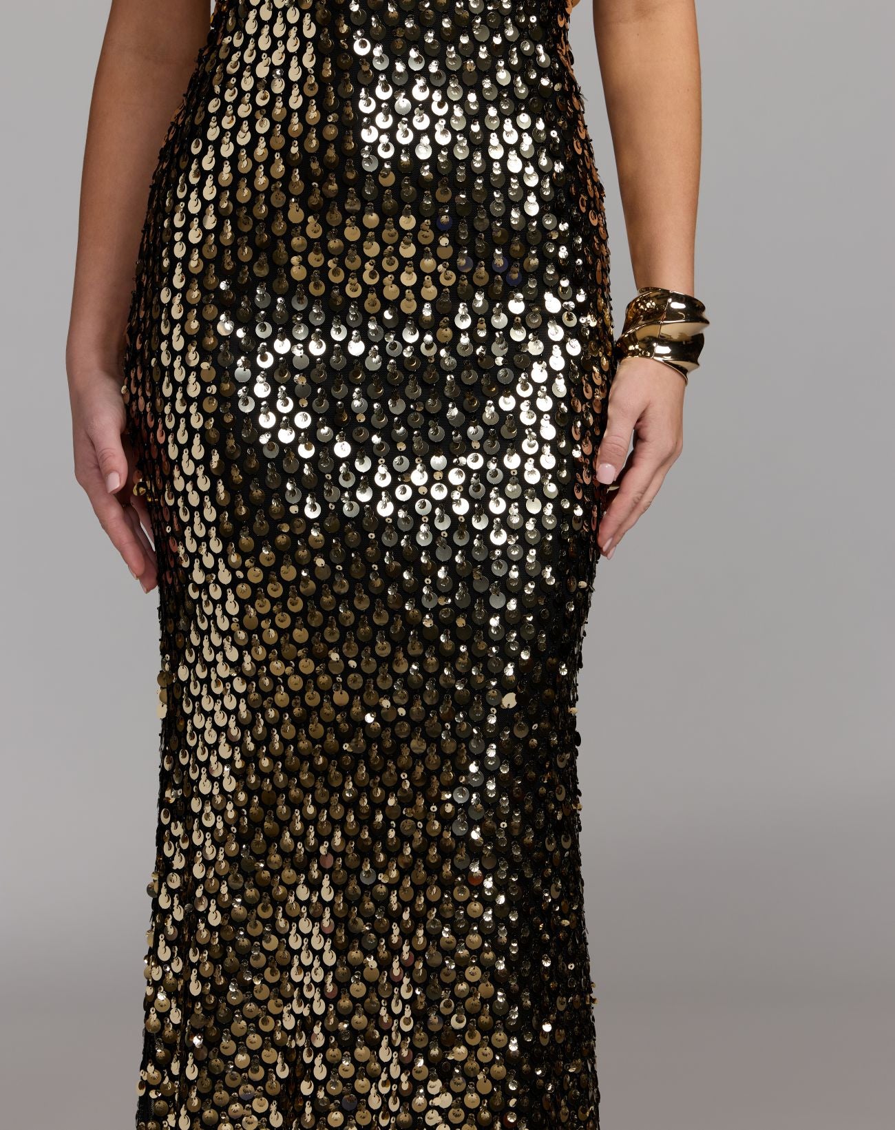 Black Strapless Paillette Sequin Column Gown - Mac Duggal