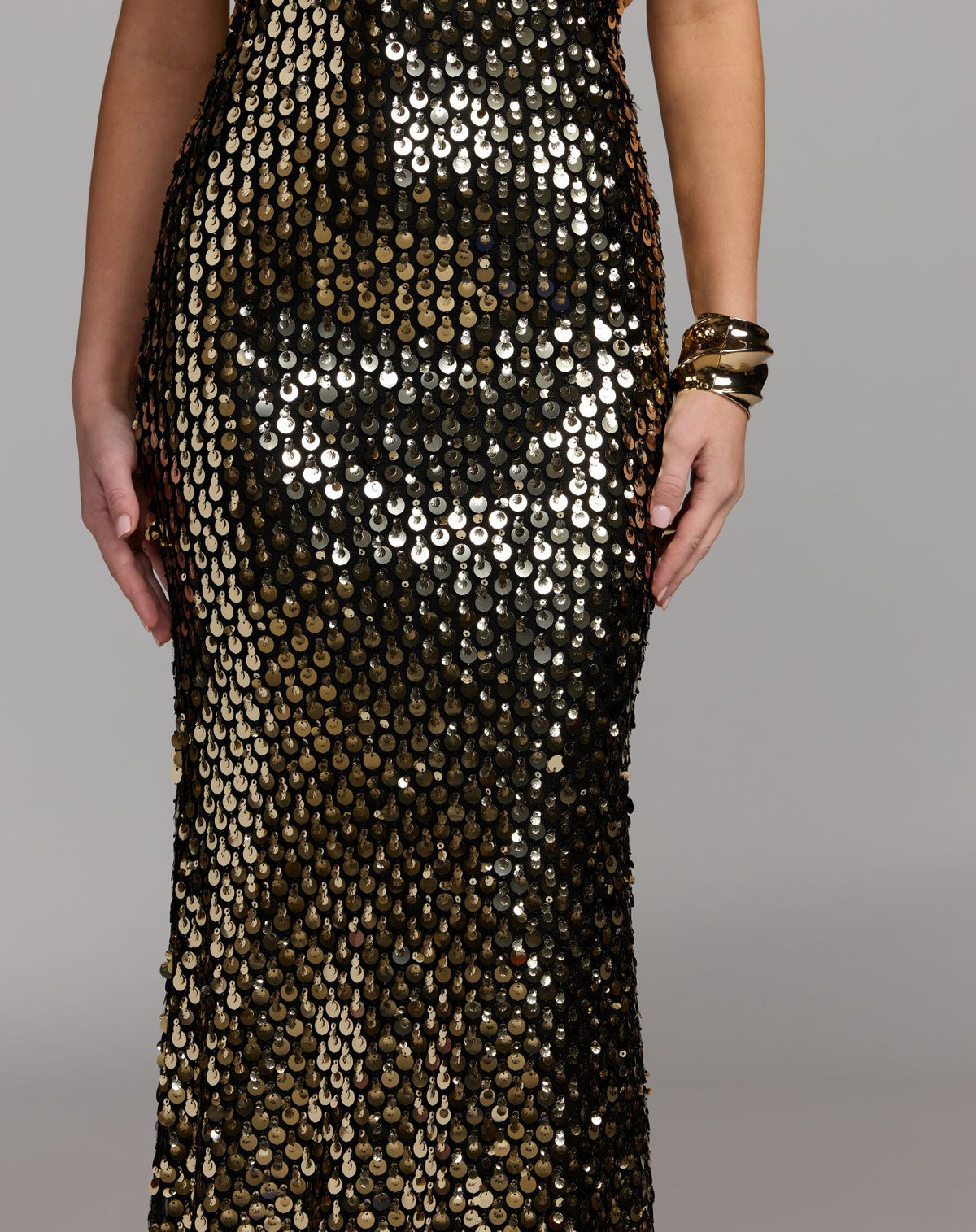 Black Strapless Paillette Sequin Column Gown - Mac Duggal