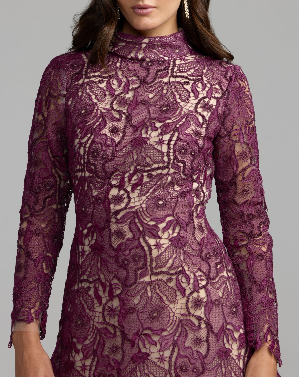 Purple Floral Embroidered Long Sleeve Mini Dress - Ieena for Mac Duggal