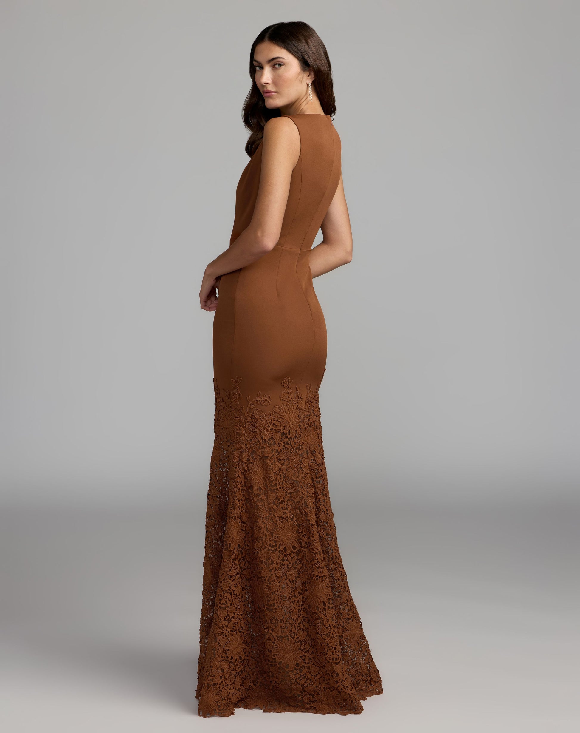 Brown Sleeveless Lace Mermaid Gown - Ieena for Mac Duggal