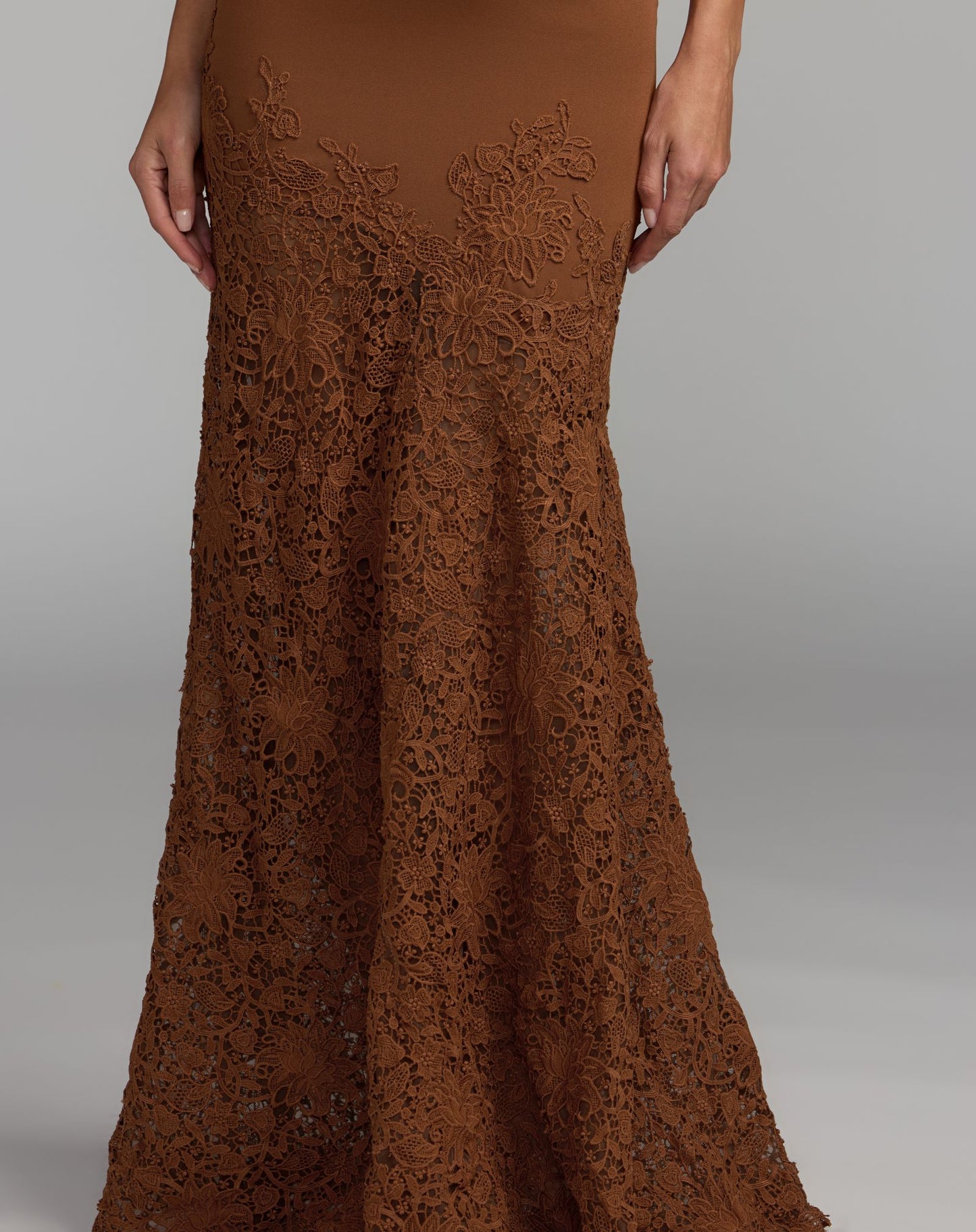 Brown Sleeveless Lace Mermaid Gown - Ieena for Mac Duggal
