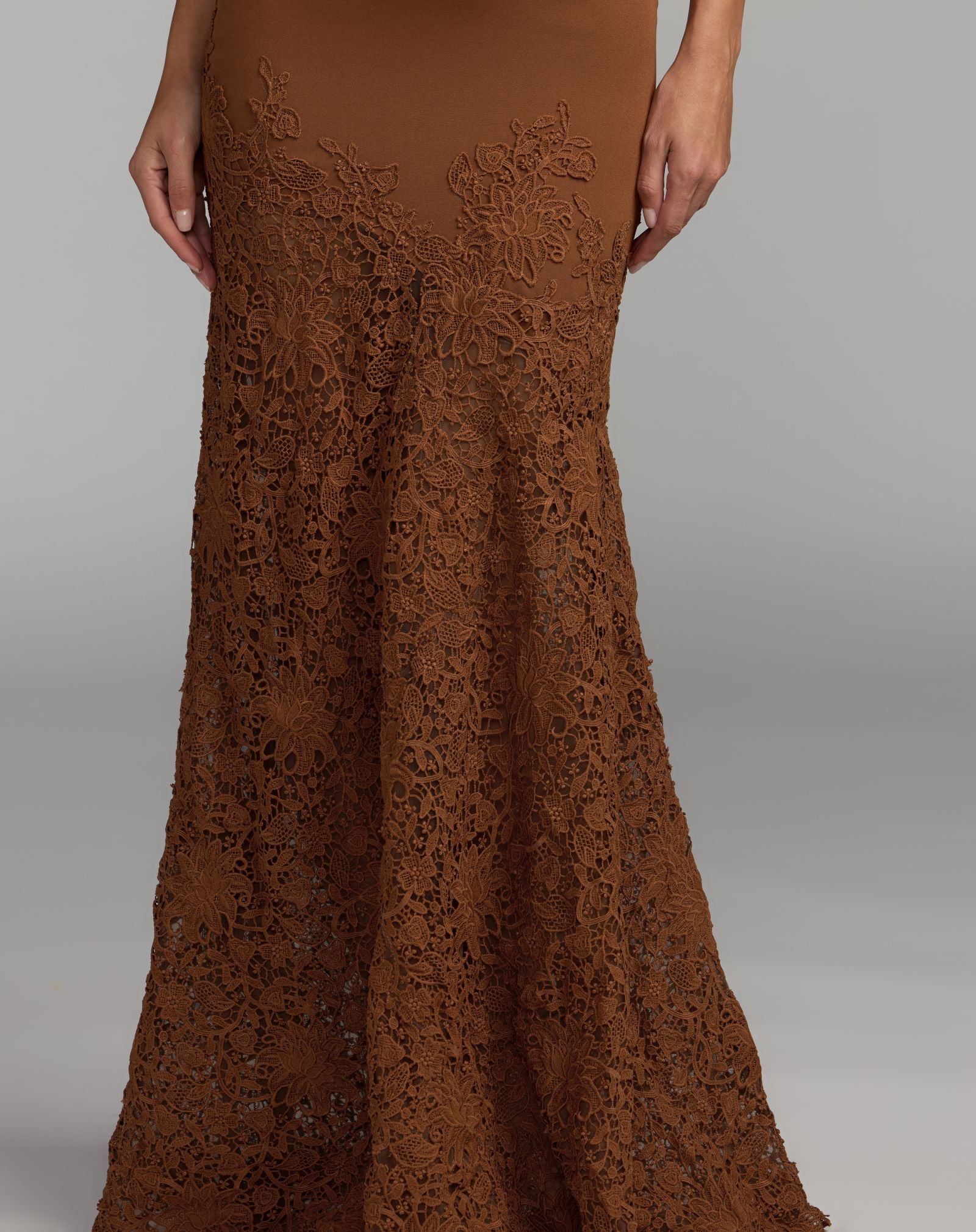 Brown Sleeveless Lace Mermaid Gown - Ieena for Mac Duggal