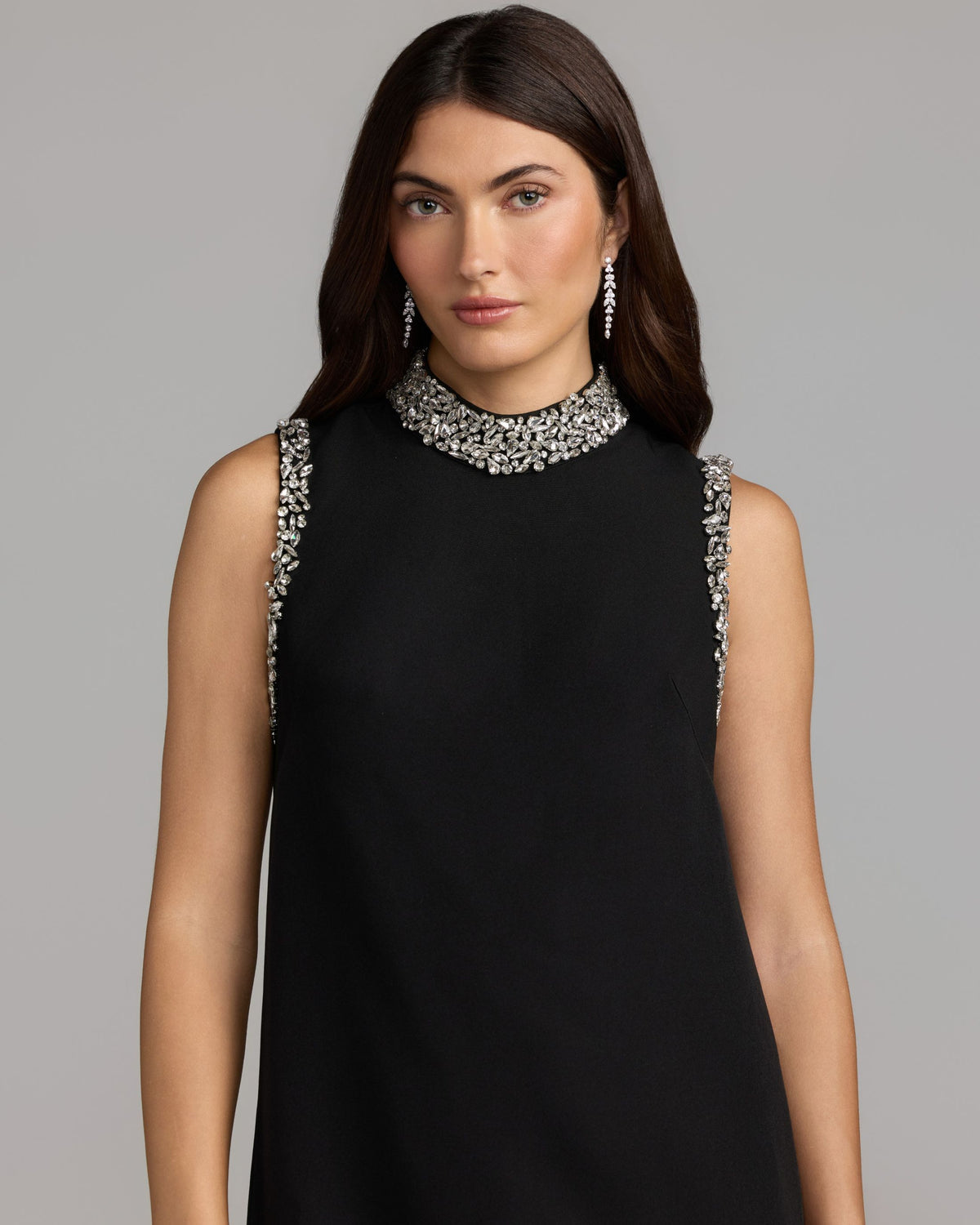 Black Embellished Mock Neck Mini Dress Mac Duggal
