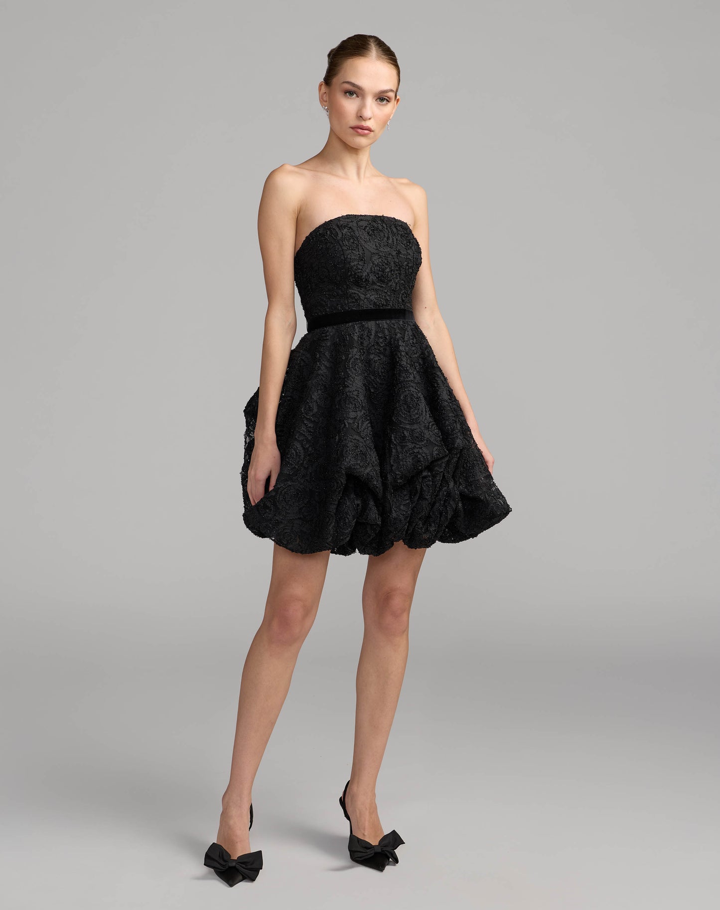 Black Strapless Bubble Hem Mini Dress Mac Duggal