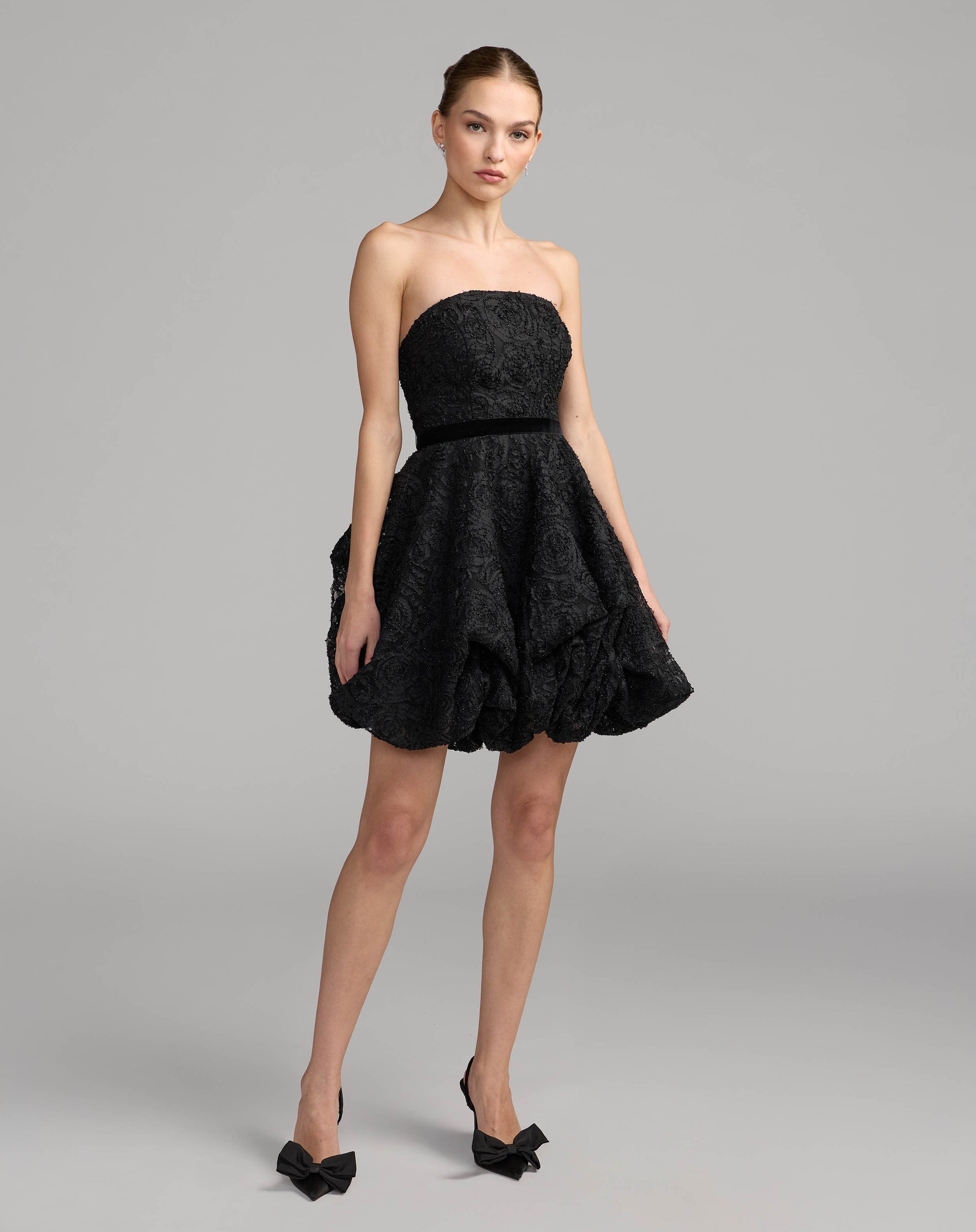 Black Strapless Bubble Hem Mini Dress Mac Duggal