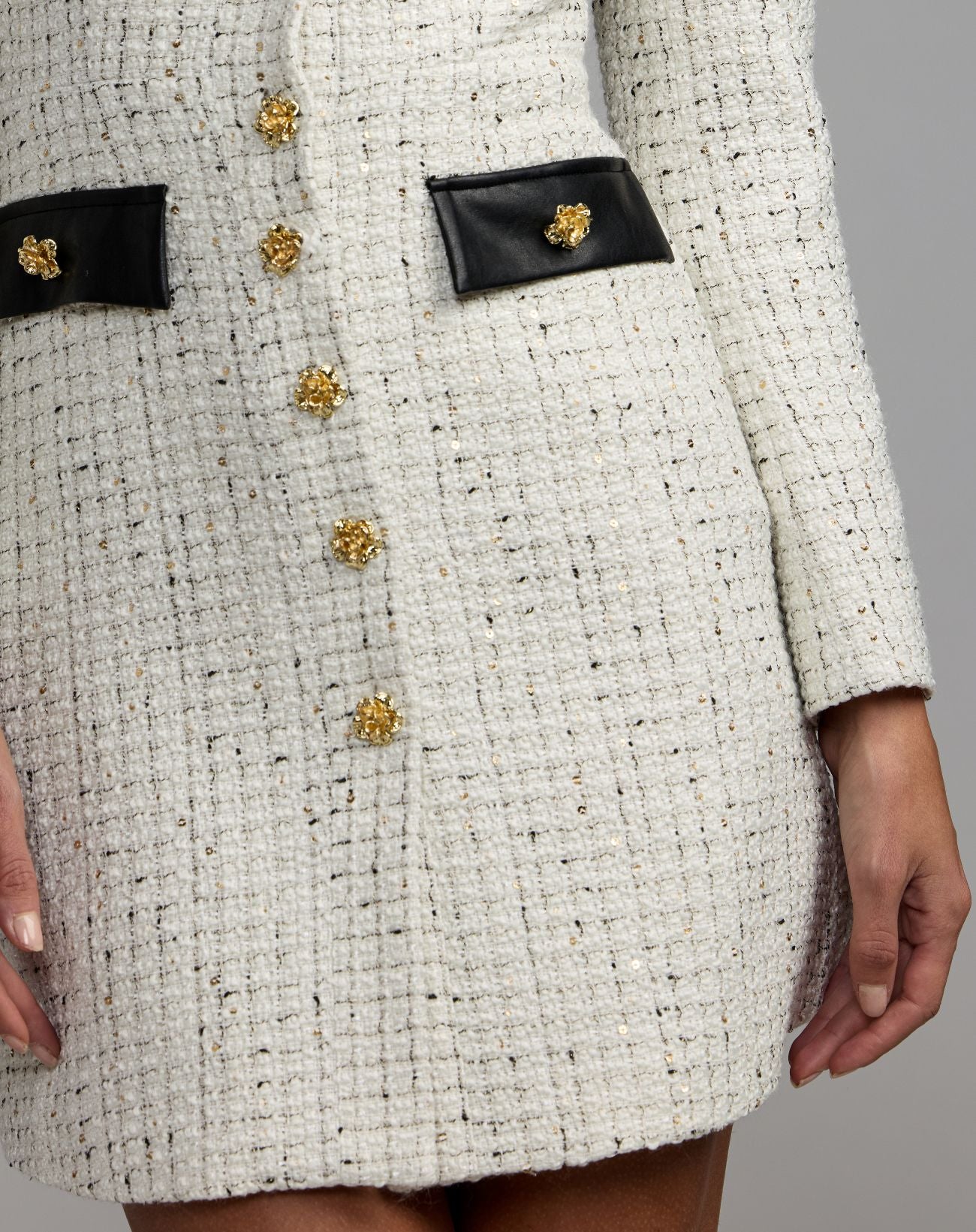 White Long Sleeve Button Up Collared Mini Dress - Mac Duggal