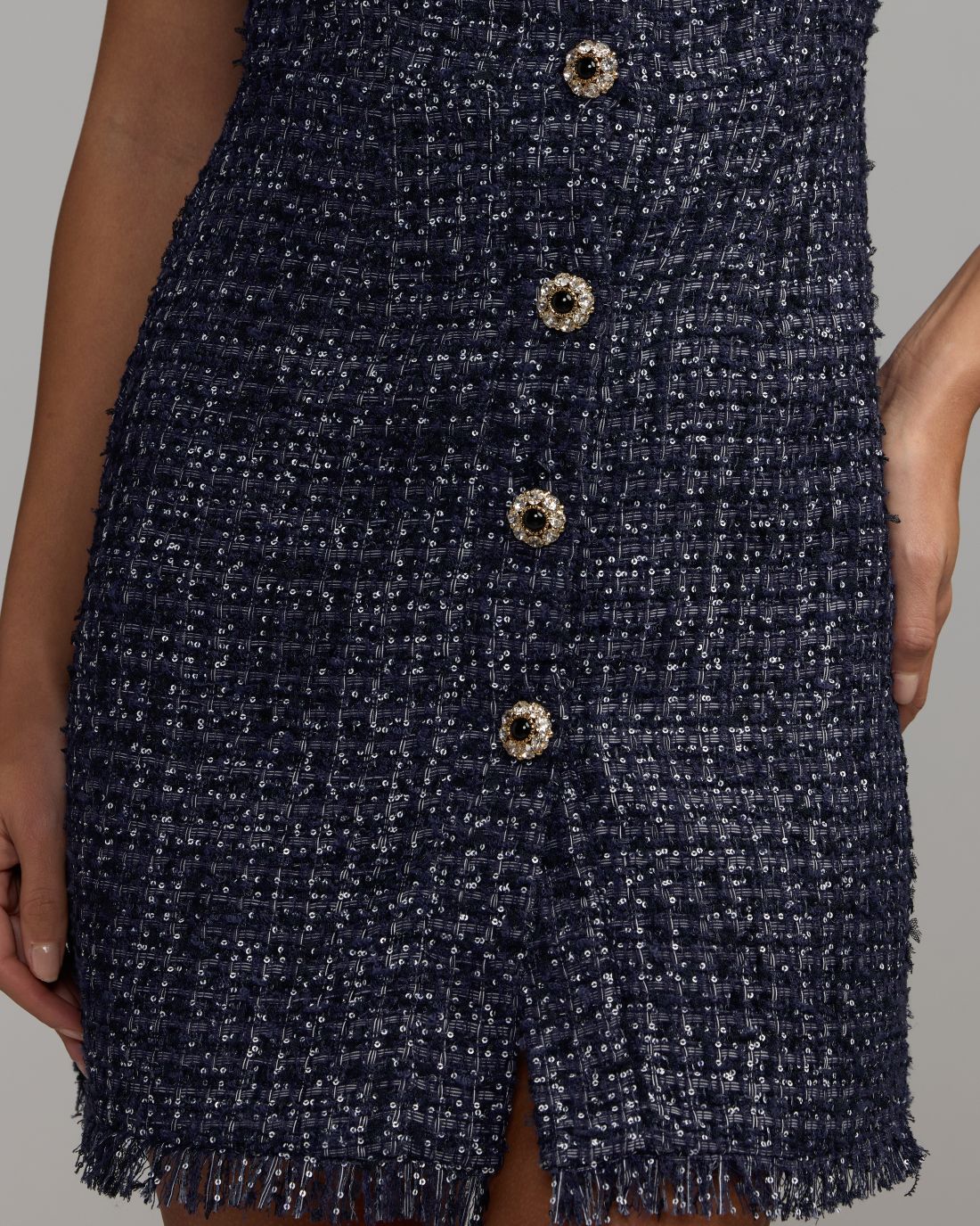 Navy Sequin Boucle Collared Mini Dress Mac Duggal